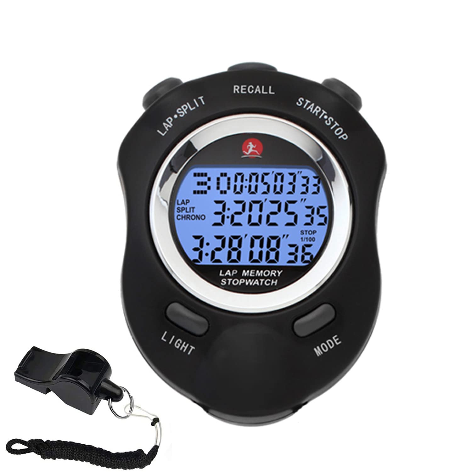 Rolilink Stopwatch, Stop Watch For Sports Stopwatch With Backlight 10 Lap Waterproof Stopwatches Timer For Sports And Competitio