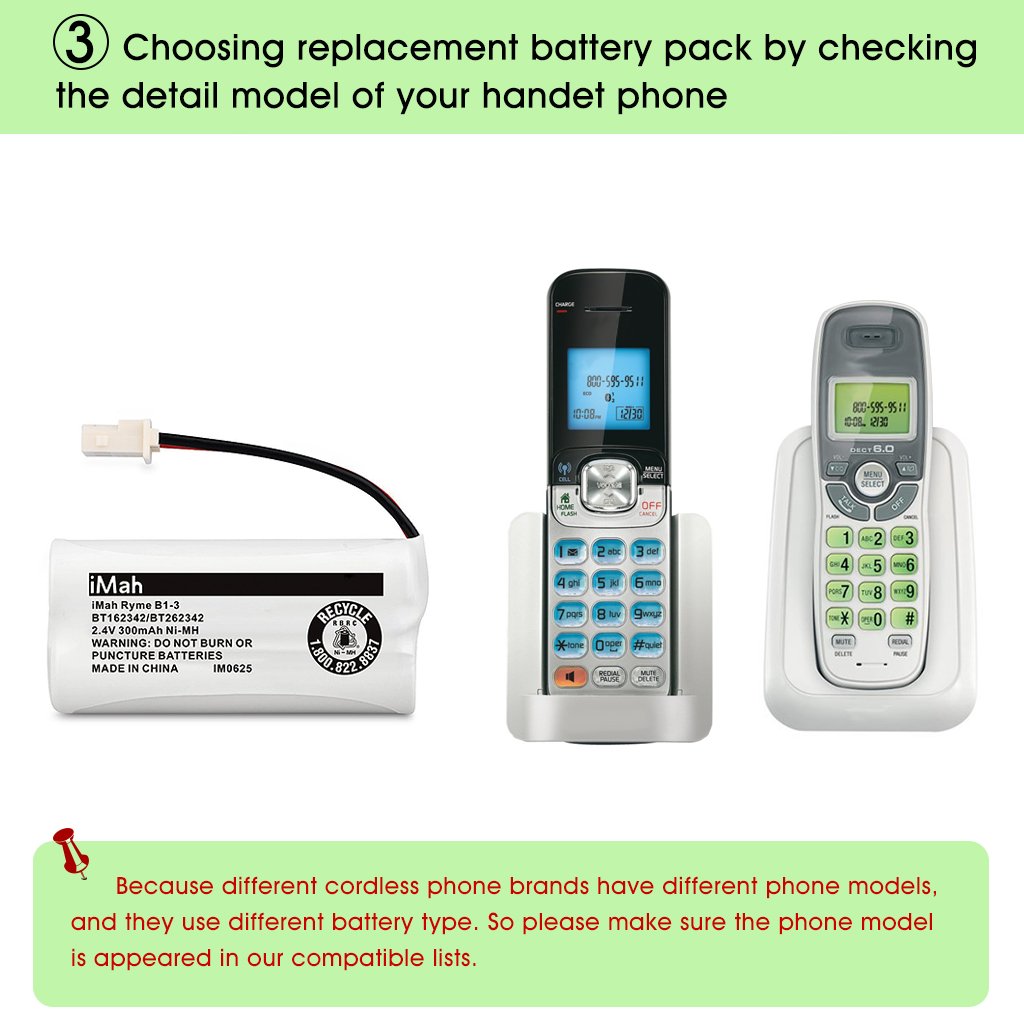 Imah Ryme B1 3 Bt162342 Bt262342 Cordless Phone Batteries Compatible With Vtech Cs6409 Cs6419 Cs6429 Cs80100 At&T Cl81101 El5210 El52400 Handset Telephone (Pack Of 3)