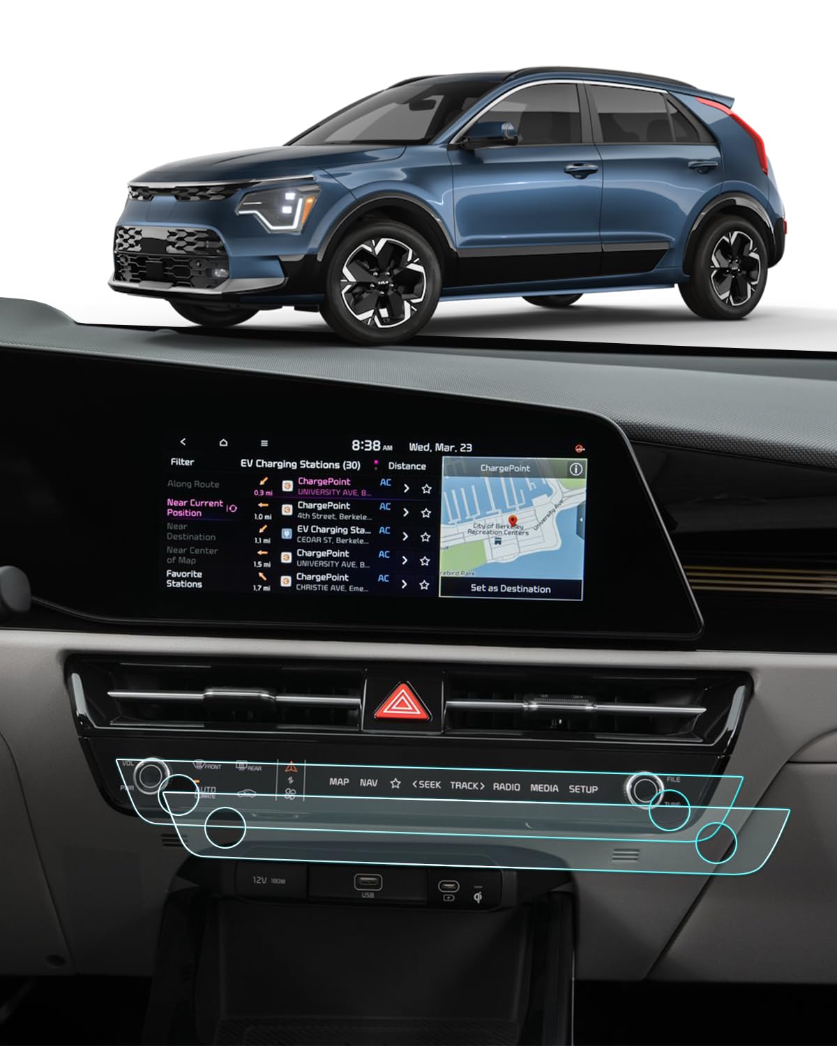 Bixuan 2 Pack Screen Protector For Kia Niro/Niro Ev 2023 2024 Hybrid Hev/Plug-In Hybrid Phev Accessories Air Conditioning Touch Screen Nano Film Anti-Fingerprint Scratch-Resistant