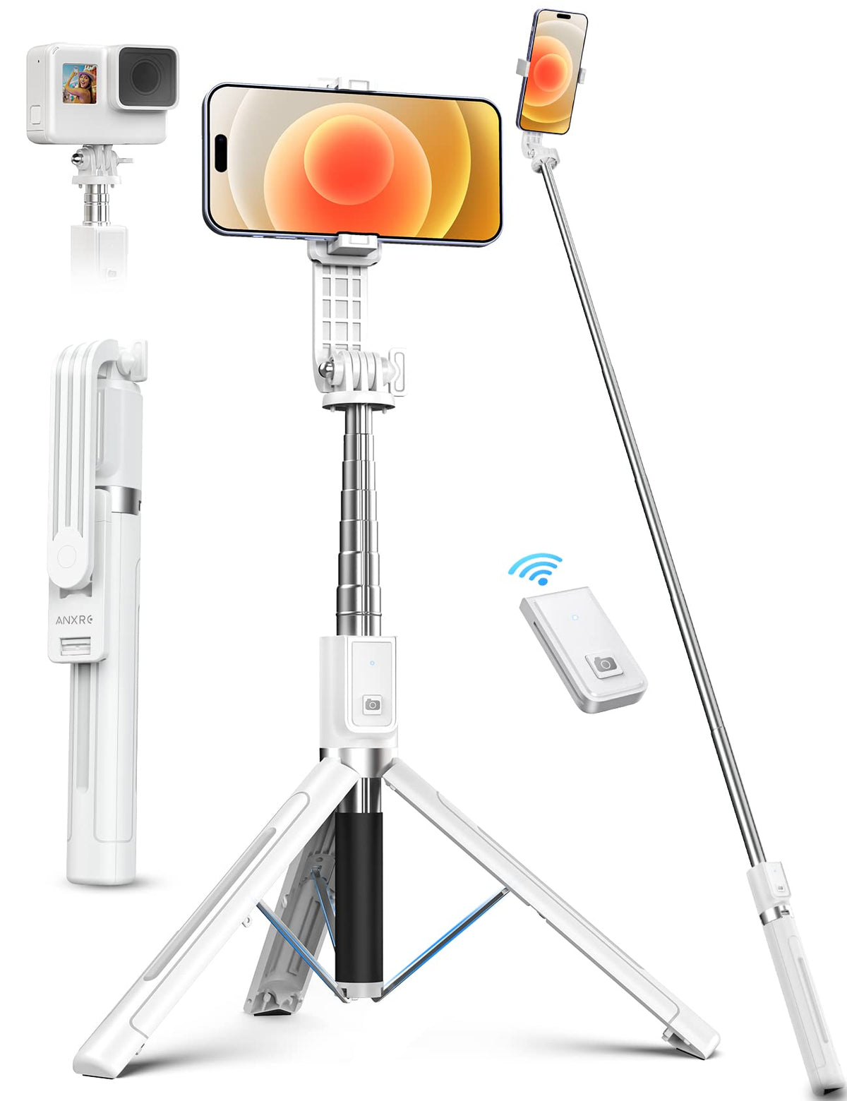 Selfie Stick Tripod With Remote, Anxre Portable 5 In 1 Selfie Stick Phone Tripod, Wireless Selfie Stick Tripod For Cell Phone Co