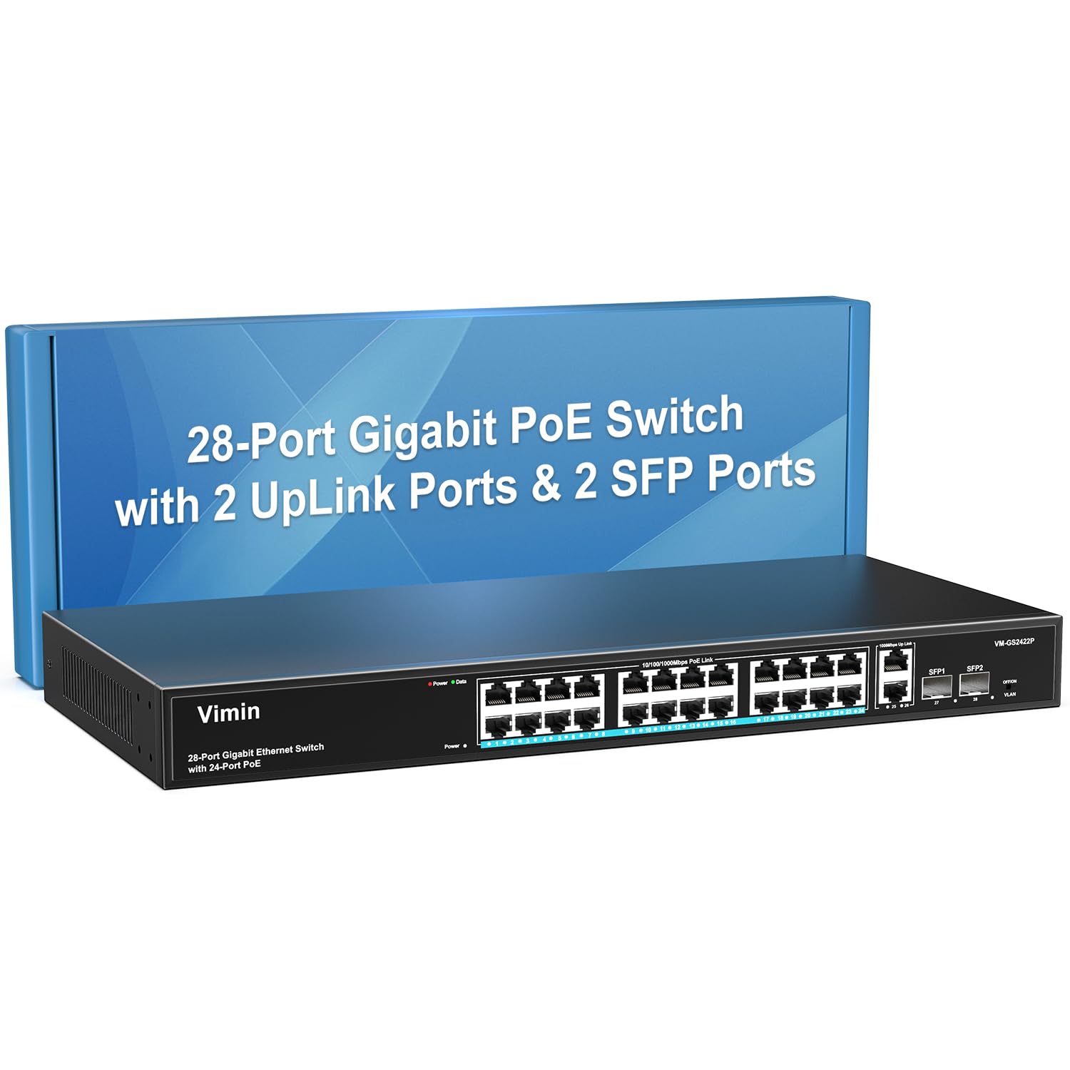 Vimin 24 Port Gigabit Poe Switch With 2 Uplink Gigabit & 2 Sfp Ports, 24 Port Ethernet Poe Switch Unmanaged W/ 320W High Power,