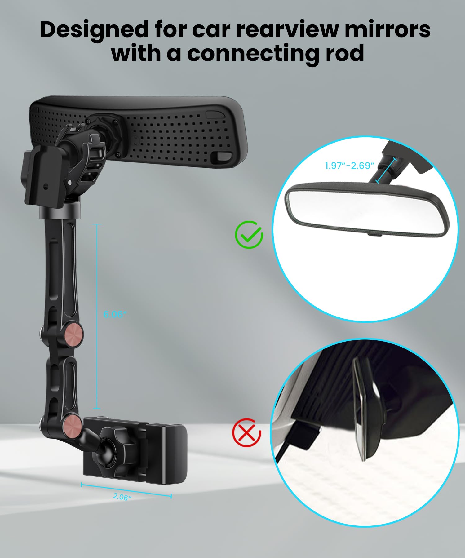 Karmus Rear View Mirror Phone Holder, Rearview Mirror Phone Holder For Car, Rotatable And Retractable Car Phone Holder Mount, Ca