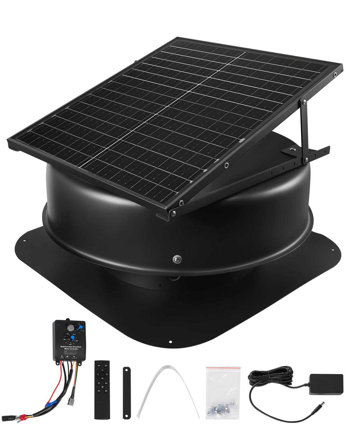 Vevor Roof Attic Exhaust Fan, 50W Smart Solar Roof Ventilation Fan With Thermostat, Remote Control, 3000 Cfm Airflow Built-In Sm