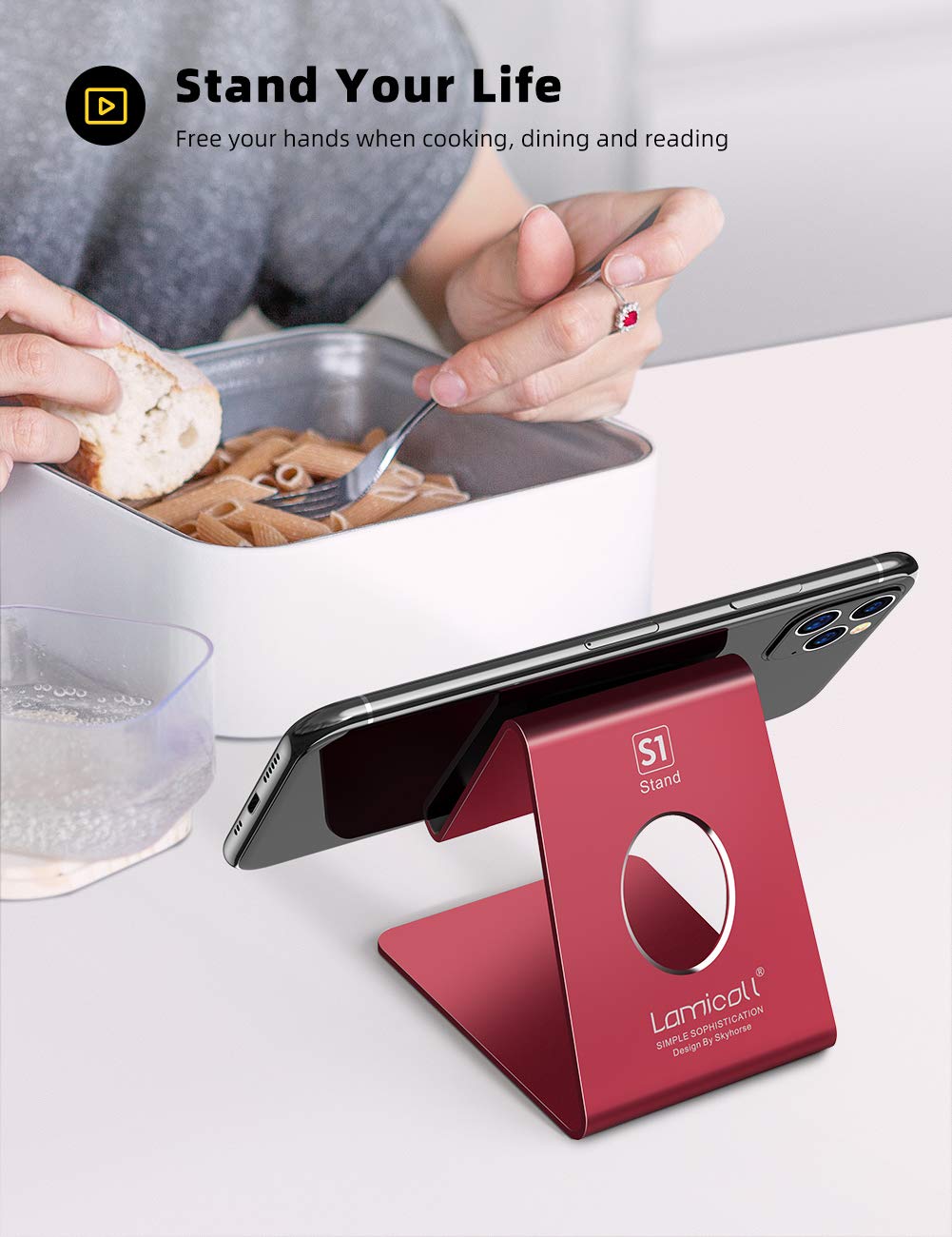 Lamicall Cell Phone Stand, Phone Dock : Cradle, Holder, Stand, Compatible with Phone 12 Mini 11 Pro Xs Xs Max Xr X 8 7 6 6s Plus 5 5s 5c All Android Smartphone Charging, Accessories Desk   Red