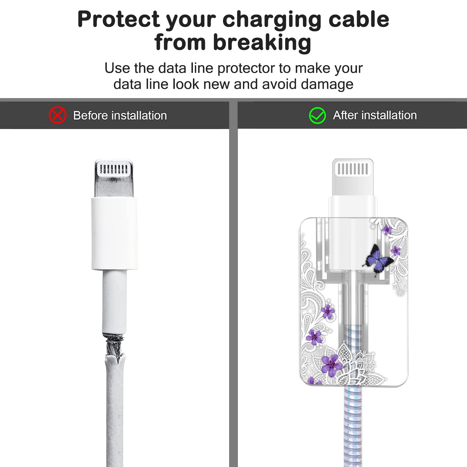 Cute Diy Protectors Cable Protector For Iphone Charger,Elegant White Lace Pattern,Data Cable Usb Charger Data Line Earphone Wire