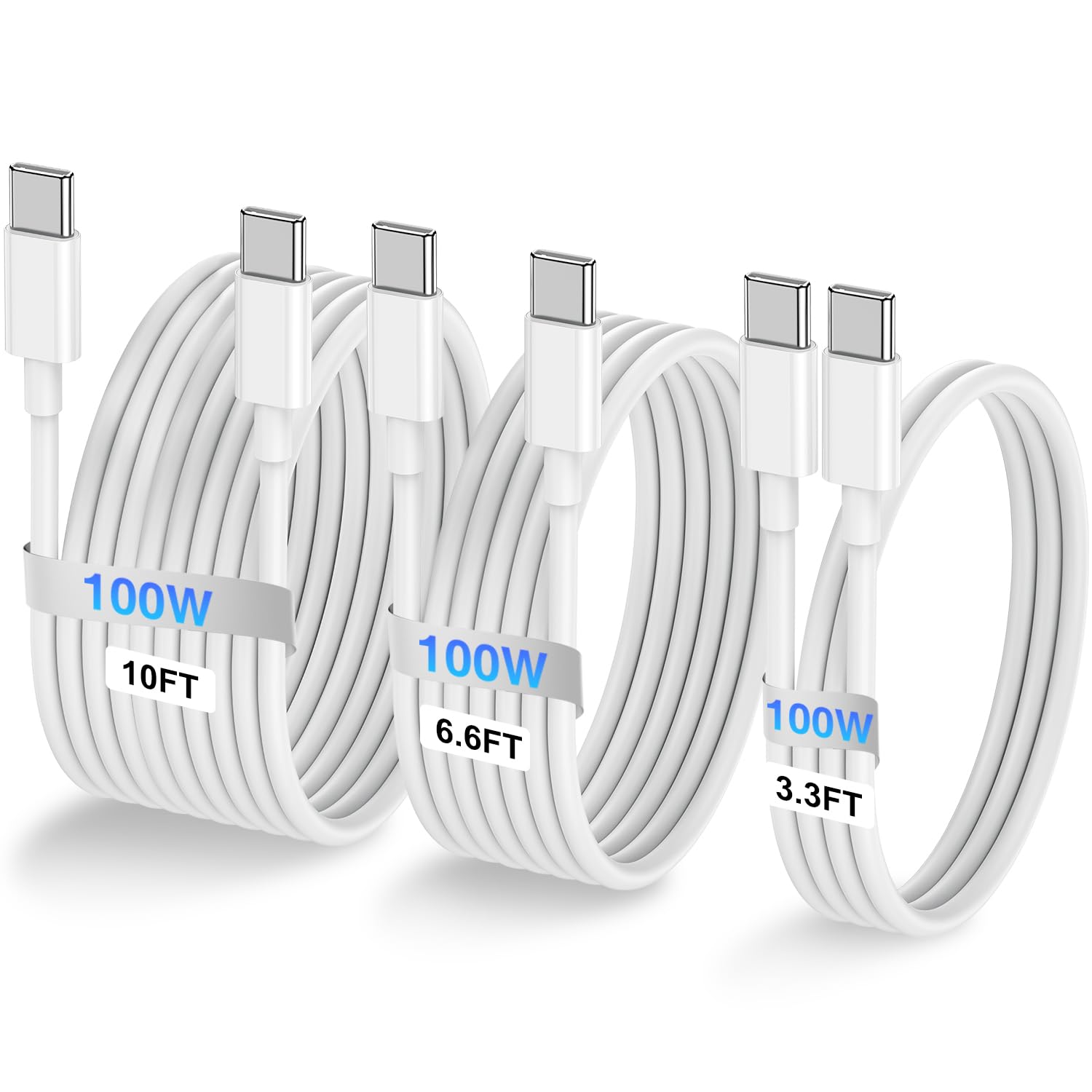 Lofpye 100W Usb C To Usb C Cable 3 Pack [3.3Ft+6.6Ft+10Ft],Type C Fast Charging Cable Compatible With Iphone 15/15Plus/15 Pro/15