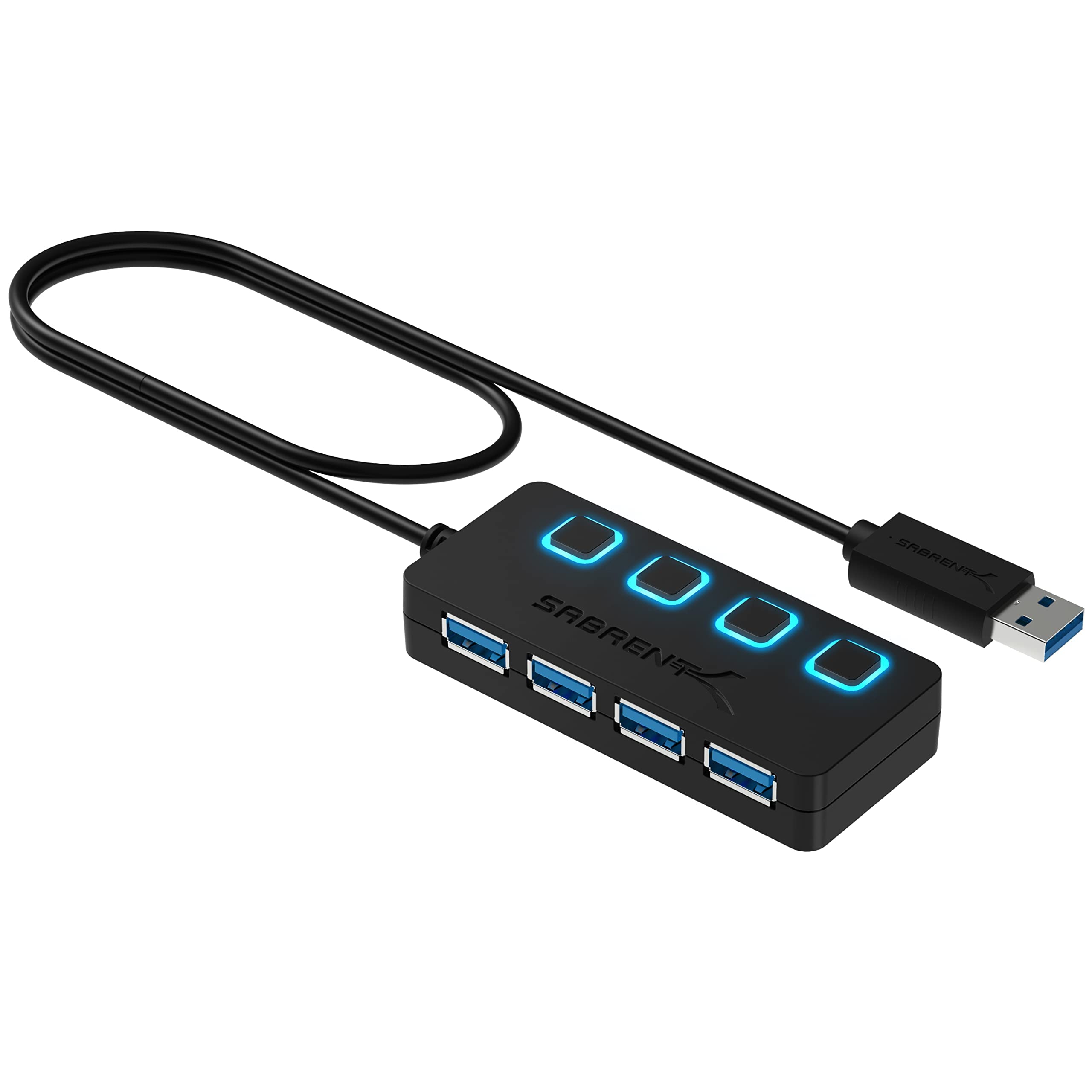 Sabrent 4 Port Usb Hub, Usb 3.0 Fast Data Hub With Individual Led Power Switches, 2 Ft Cable, Slim & Portable, For Mac & Pc (Hb 