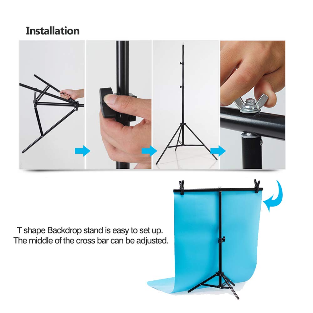 Meking T Shape Backdrop Stand 6.56Ft X 6.56Ft / 2M X2M Background Support System With Carrying Bag & Clips Kit For Muslin Vinyl