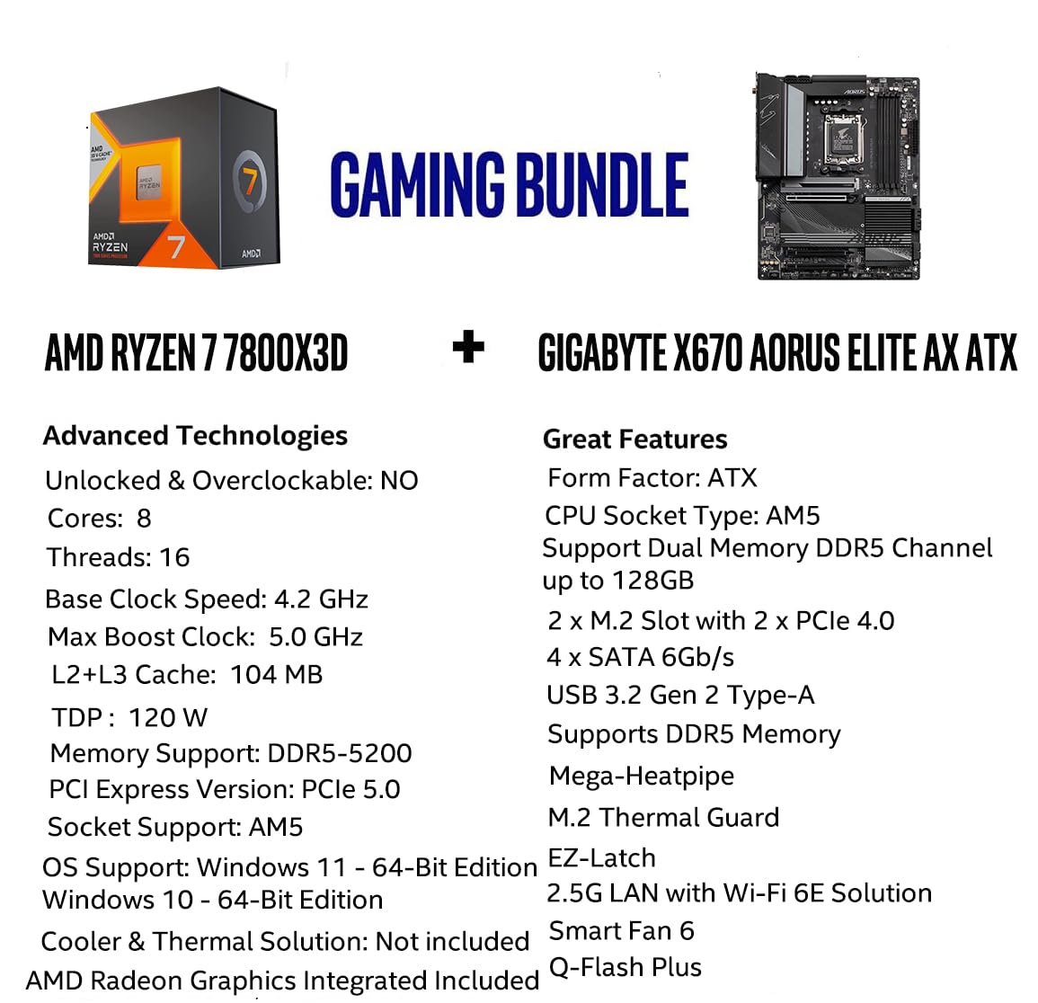 Micro Center Amd Ryzen 7 7800X3D 8 Core16 Thread Desktop Processor With Amd 3D V Cache Technology Bundle With Gigabyte X670 Aoru
