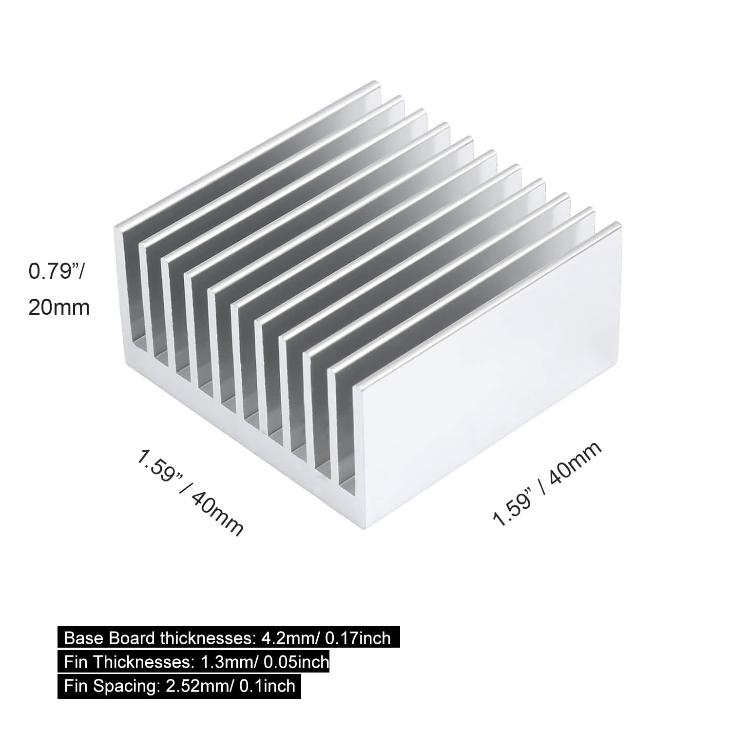 4Pcs Heatsink 40Mm X 40Mm X 20Mm/ 1.57'X1.57'X0.79' Aluminium Heatsink Kit Sync Cooler Cooling Fins For Electronics Computer Vrm Led Memory Chip Peltier Module 3D Printer Stepper Motor (40X40X20Mm)