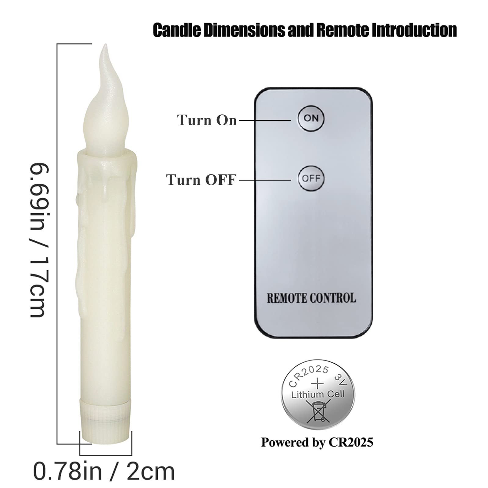 Pchero 6Pcs Led Taper Candles With Remote Control, Battery Operated Flameless Flickering Floating Candlesticks, Dripless Handhel