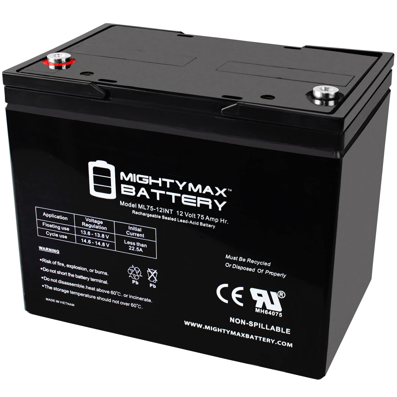 Mighty Max Battery 12V 75Ah Internal Thread Replacement Battery Compatible With The Basement Watchdog Model Bw 27Agm