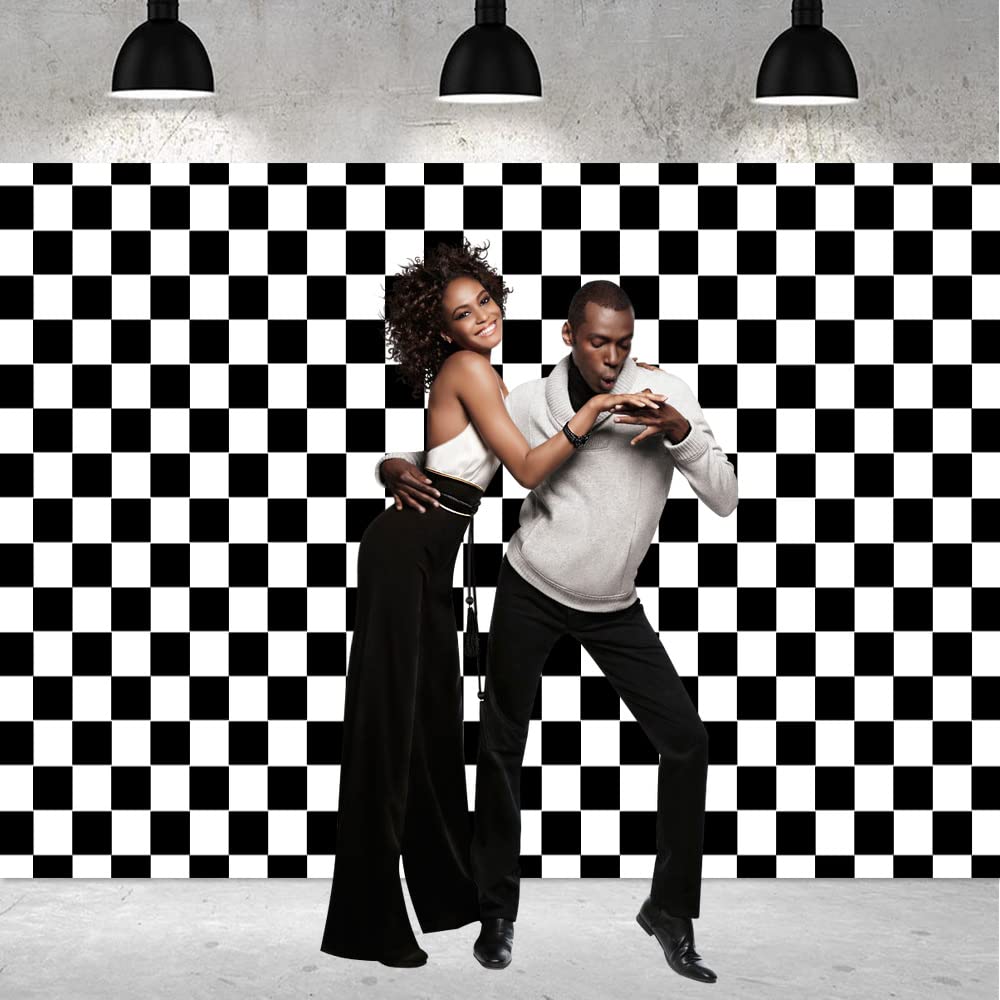 Maqtt 7X5Ft Black And White Checkered Chessboard Theme Photography Background Children'S Birthday Party Decoration Supplies Bann