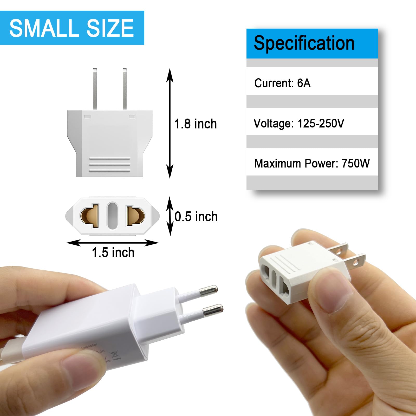 4 Pack European To Us Plug Adapter, 220V To 110V Adapter Plug Converter, Travel Adapter European To American, Canada, Mexico, Ty