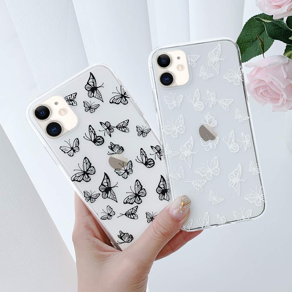 LCHULLE iPhone 12 Pro Max Case Butterfly Design Clear TPU Shockproof Protective Cover White