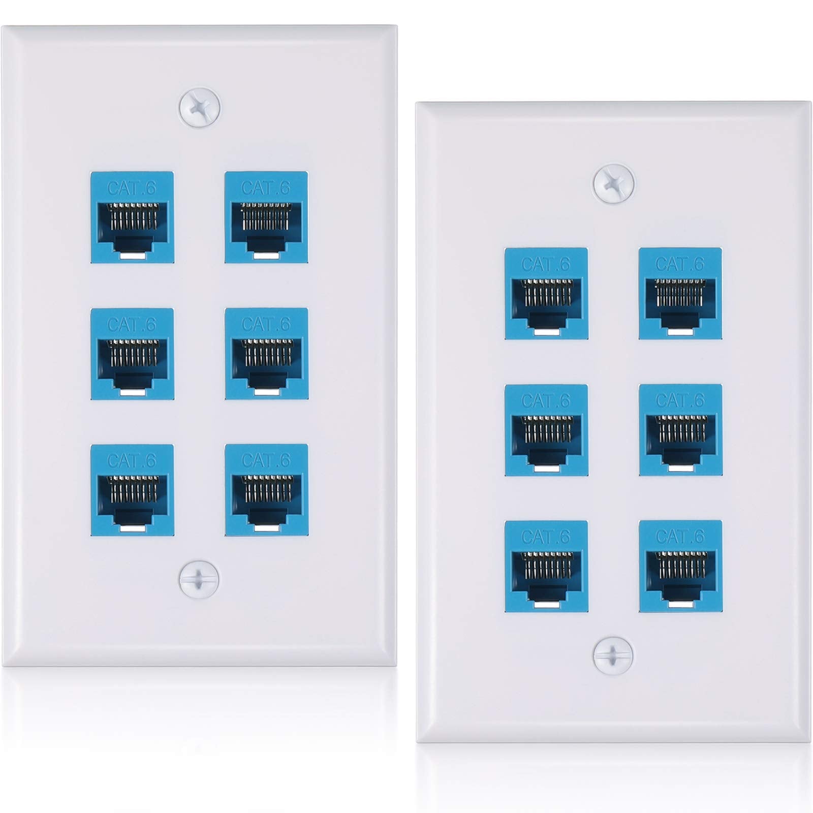 Weewooday 2 Pcs Rj45 Wall Plate 6 Port Ethernet Wall Plate Cover Cat6 Female To Female Jack Inline Coupler Plates Ethernet Cable