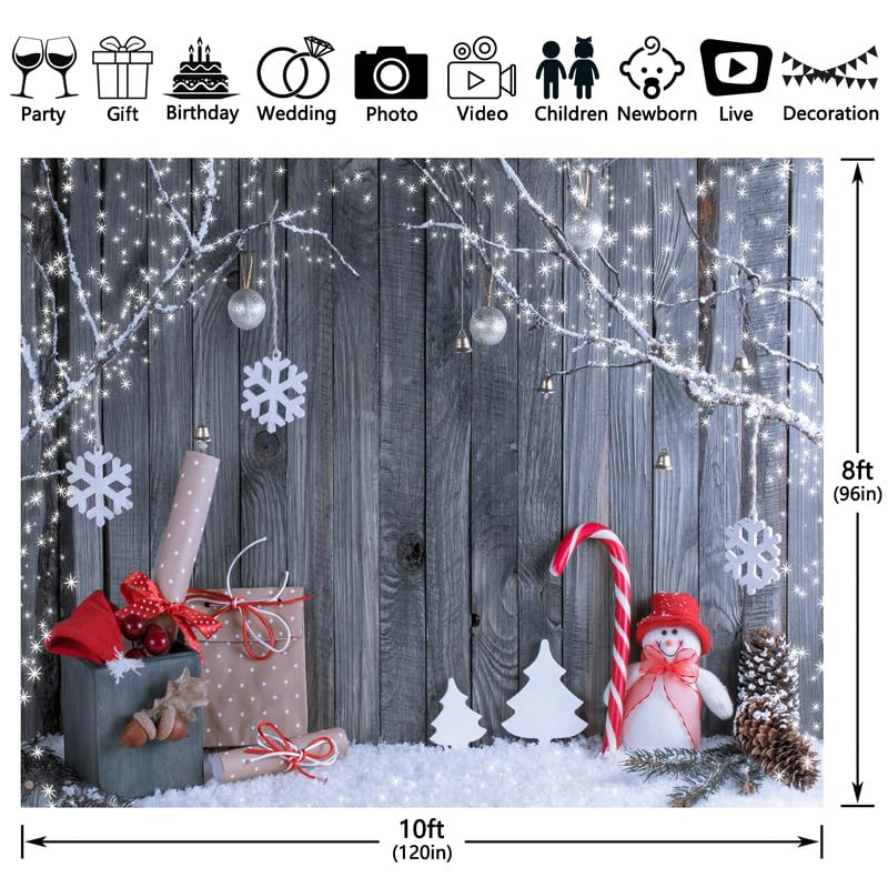 Zthmoe 10X8Ft Polyester Christmas Photography Backdrop Winter Snowman Santa Gift Wood Background Xmas Eve Holiday Party Decorati