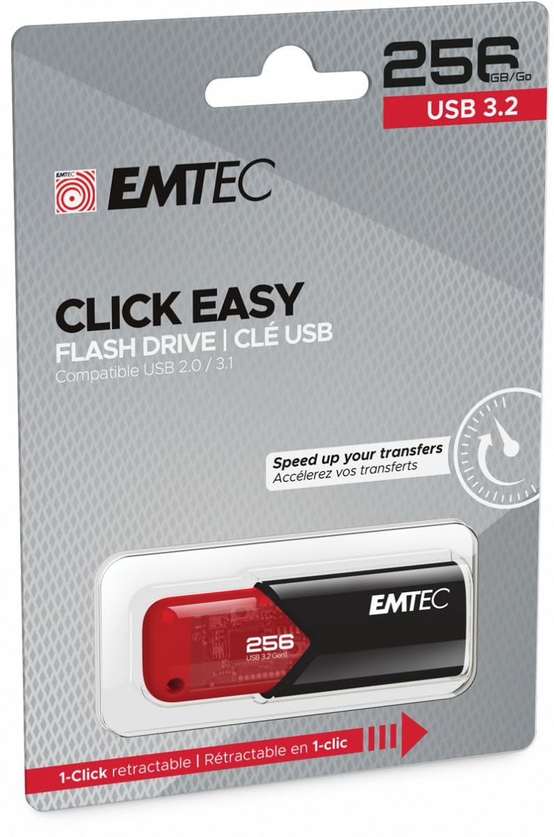 Emtec Click Easy B110 Usb 3.0 (3.2) Flash Drive 256 Gb External Storage   Red, Black