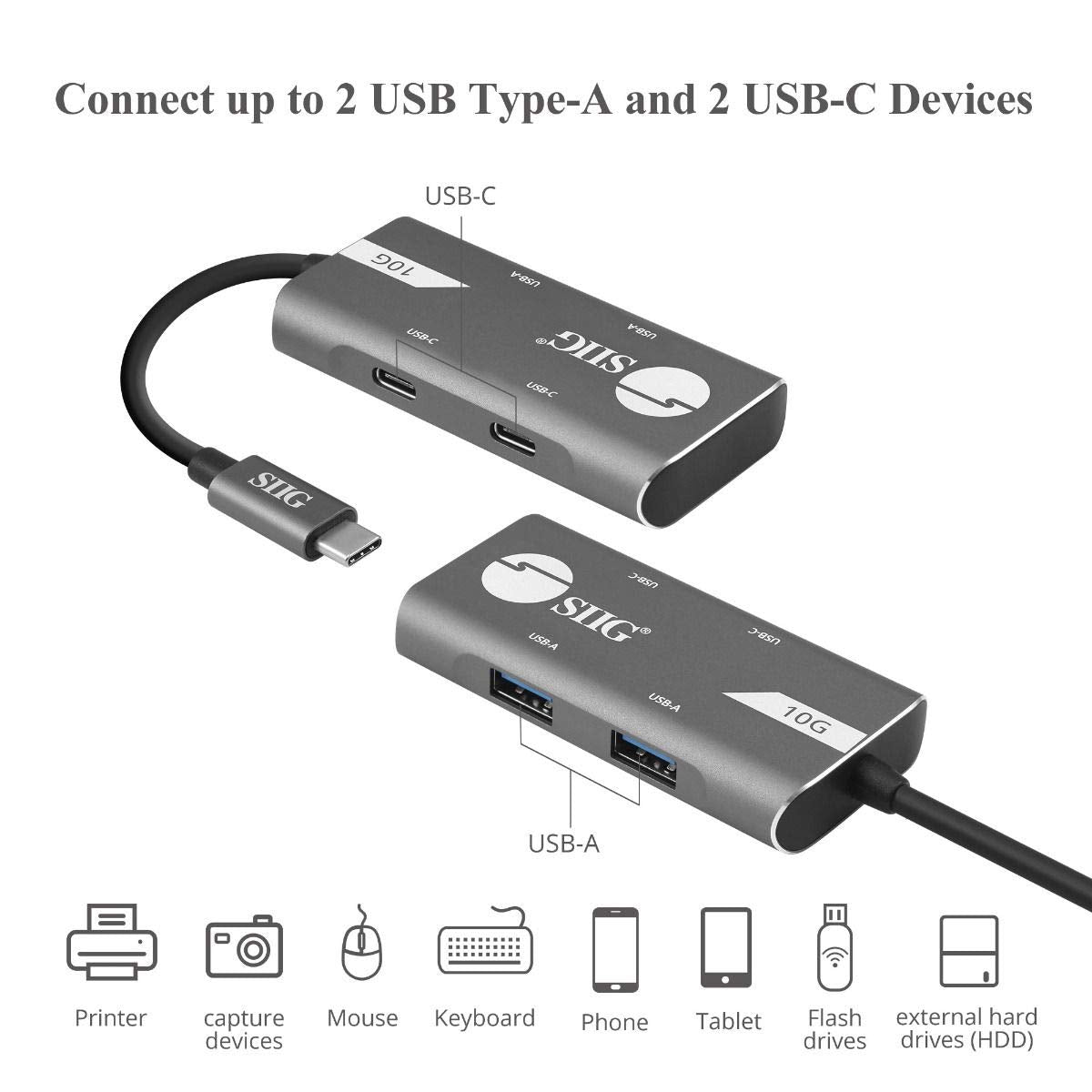 Siig 4 Port Usb 31 Gen 2 Hub Multi Usb Port   2X Usb C & 2X Usb A Ports At High Speed Data Transfer Rate 10G, Plug N Play For Ma