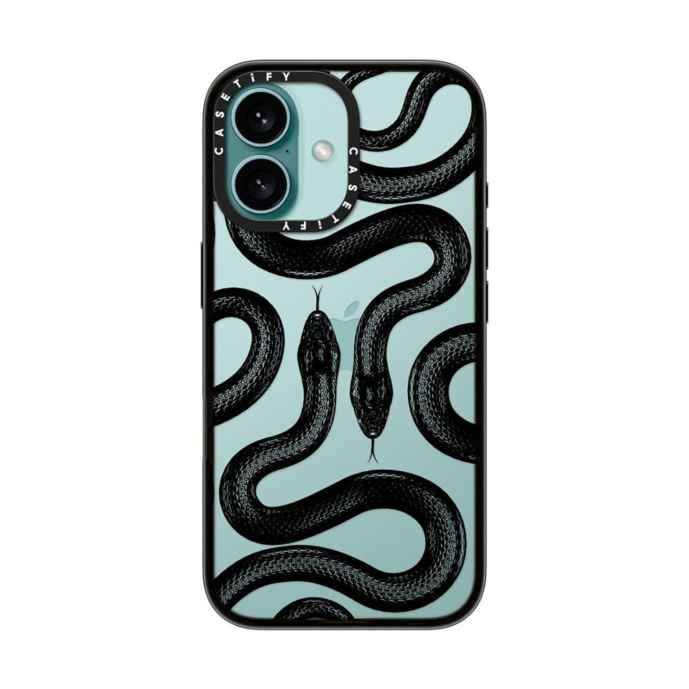 Casetify Compact Case For Iphone 16 [Lightweight / 4 Ft. 2X Military Grade Drop Protection/Slim]   Black Kingsnake   Clear Black