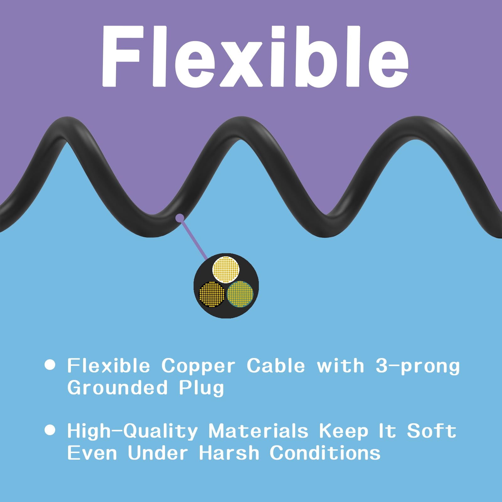 Greatide Indoor Outdoor Extension Cord 50 Ft, 16/3 Sjtw Weatherproof Black Electrical Cords, 13 Amp Heavy Duty 3 Prong Power Cab