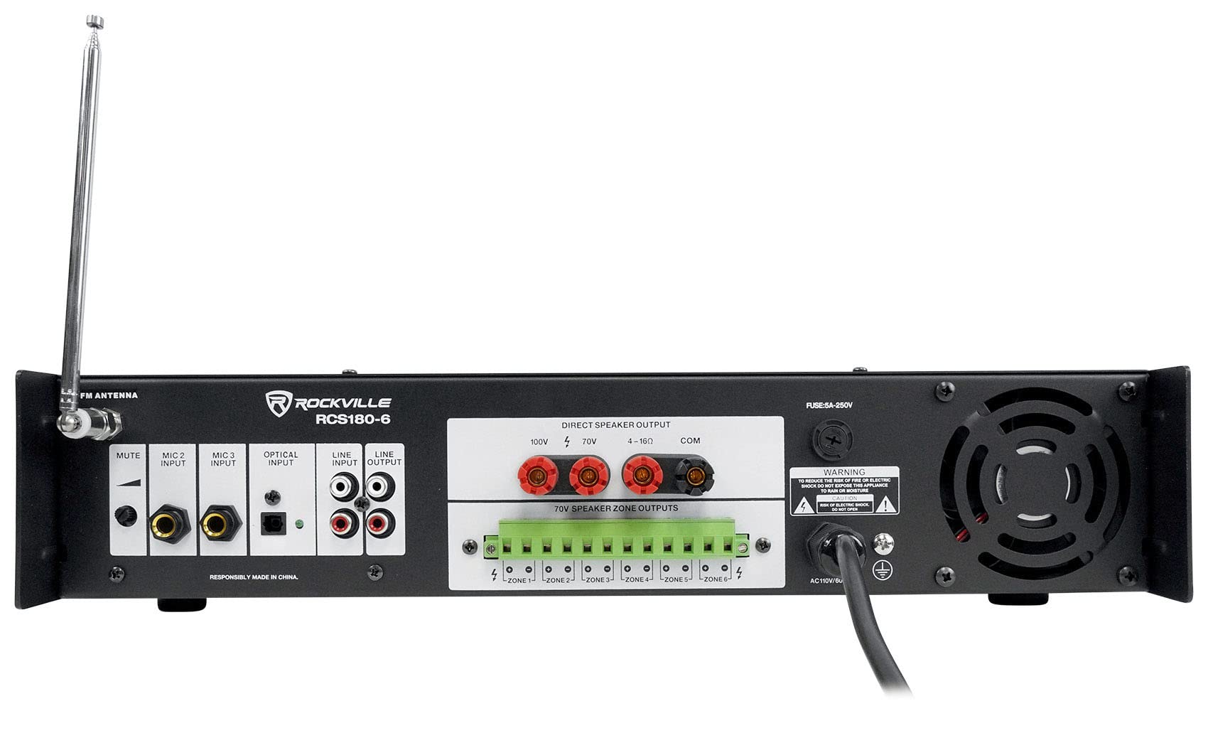 Rockville (6) 5.25 Black Commercial 70V Wall Speakers+Amp For Restaurant/Office/Cafe/Bar