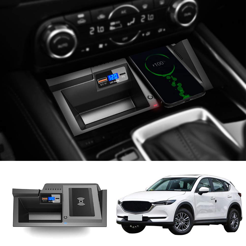 Kucok Cx 5 Wireless Charger Custom Fit For Mazda Cx5 2017 2025,15W Qi Fast Charging Central Control Storage With Usb Port Qc 3.0 36W Individual Control Wireless Charging Station