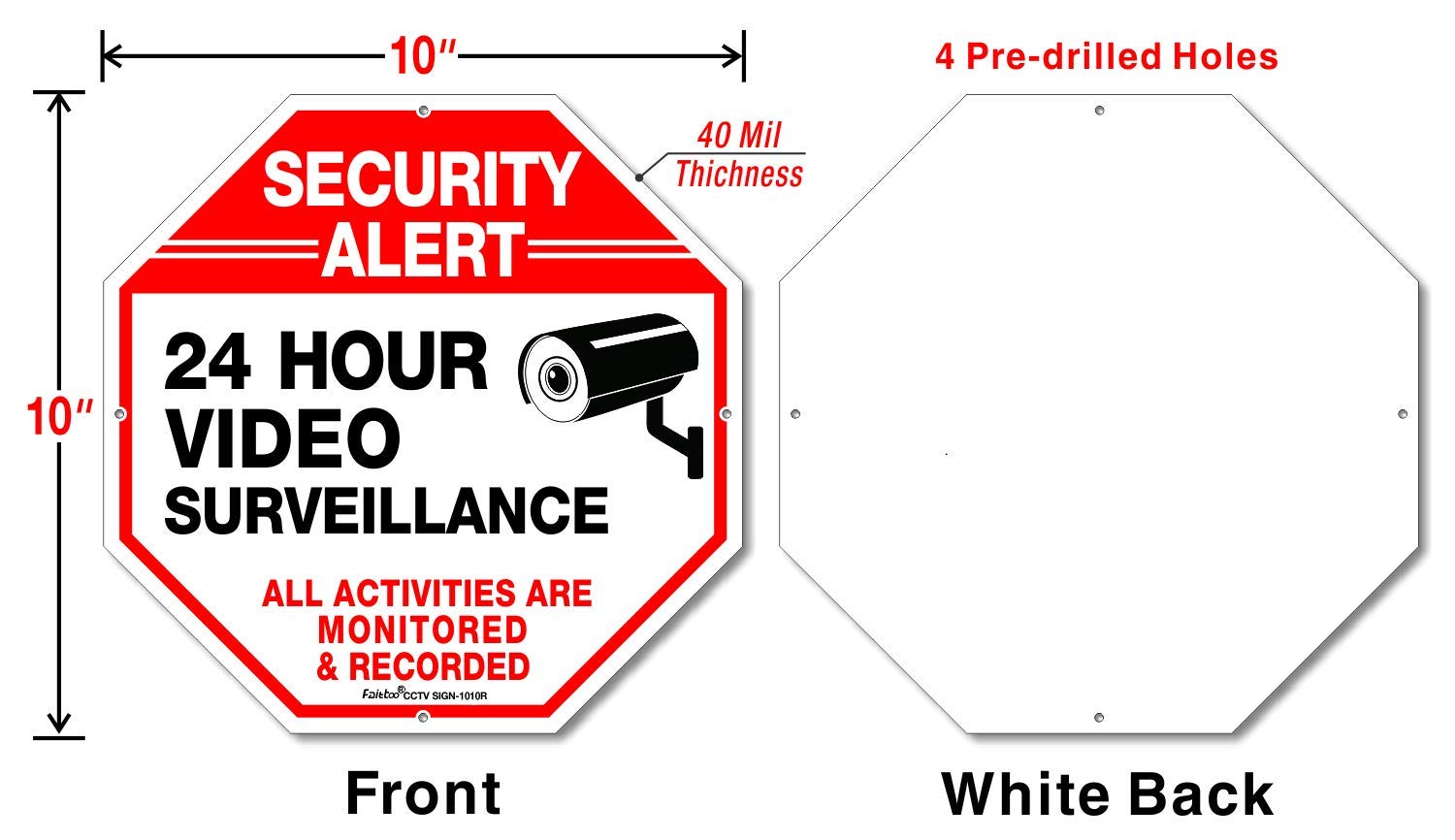 Video Surveillance Sign, 4 Pack 10 X 10 Rust Free .040 Aluminum Security Warning Reflective Metal Signs, Indoor Or Outdoor Use F