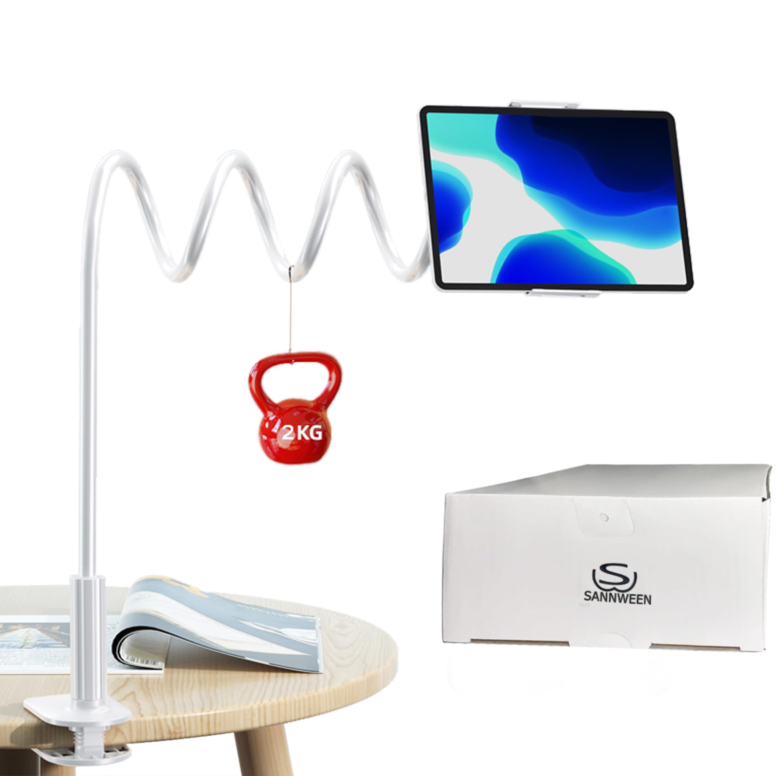 Sannween Gooseneck Phone Holder For Bed, Iphone Stand For Desk Recording Fliming Kindle Tablet Stand Accessories Overhead Phone