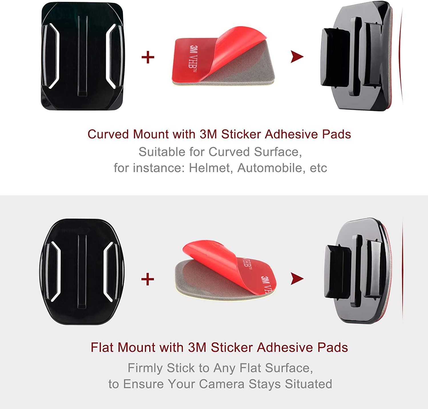 VIZEMO 16PCS Helmet Adhesive Sticky Mounts - Flat & Curved 3M Compatible with GoPro Hero 10, 9, 8, 7, 6,