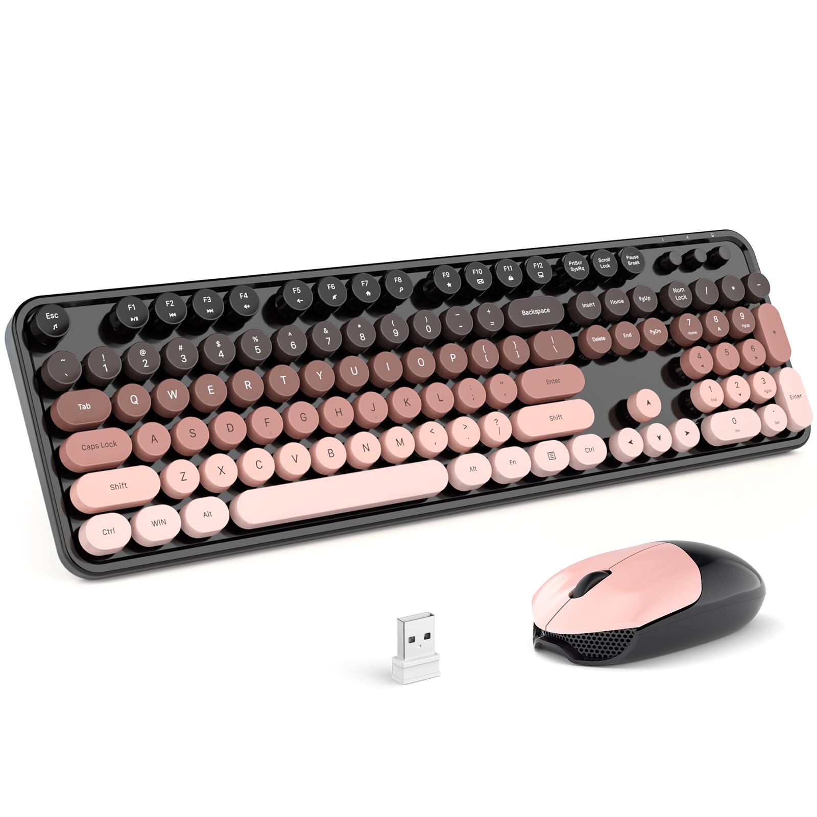 KNOWSQT Wireless Keyboard and Mouse Combo  BlackBerryGradient Colorful 2.4G Typewriter FullSize Cute Keyboards  USB Receiver
