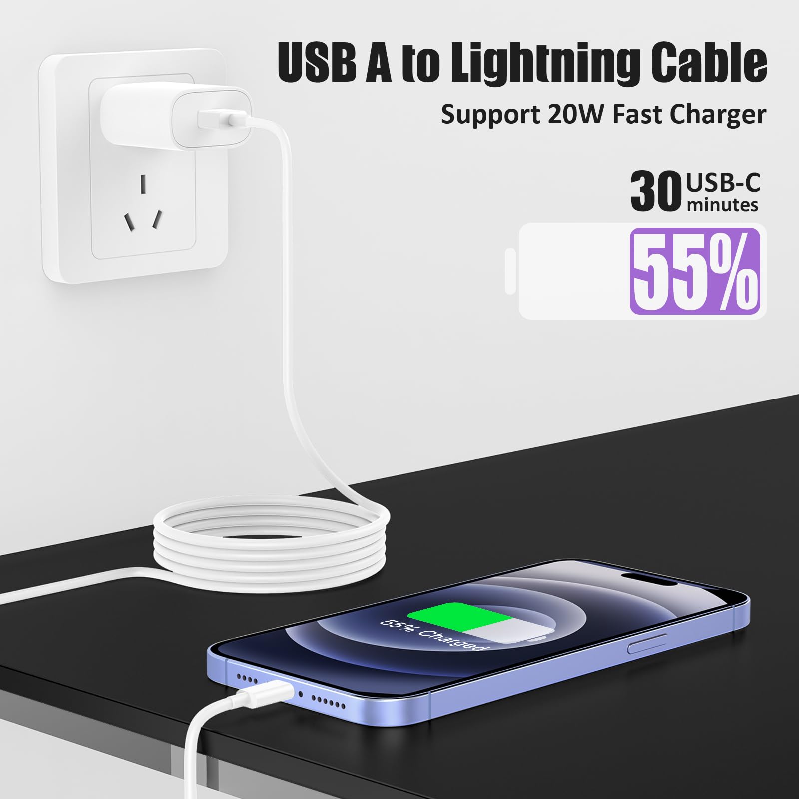 Essri For Iphone Charger 10 Ft 3Pack, Usb To Lightning Cable 10 Foot, Extra Long Fast Charging Cord 10 Feet Compatible With Ipho