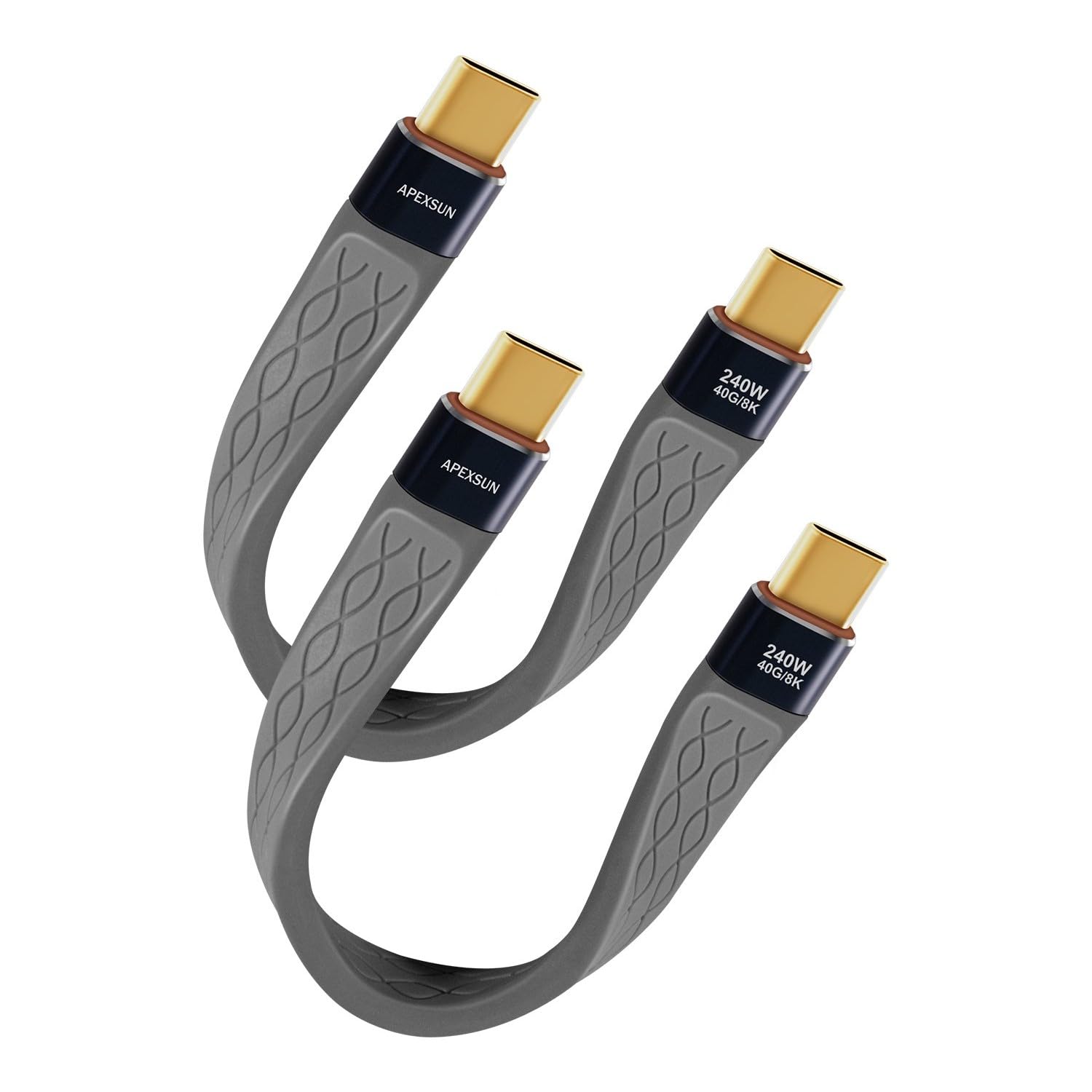 Apexsun (2 Pack Fpc 0.4Ft Usb C Cable,Usb C To Usb C Flexible Cable Support Thunderbolt 4/3,Usb4,240W Charging,8K Display,40Gbps Data Transfer For External Ssd, Egpu,Docking,Macbook,Pad, Phone