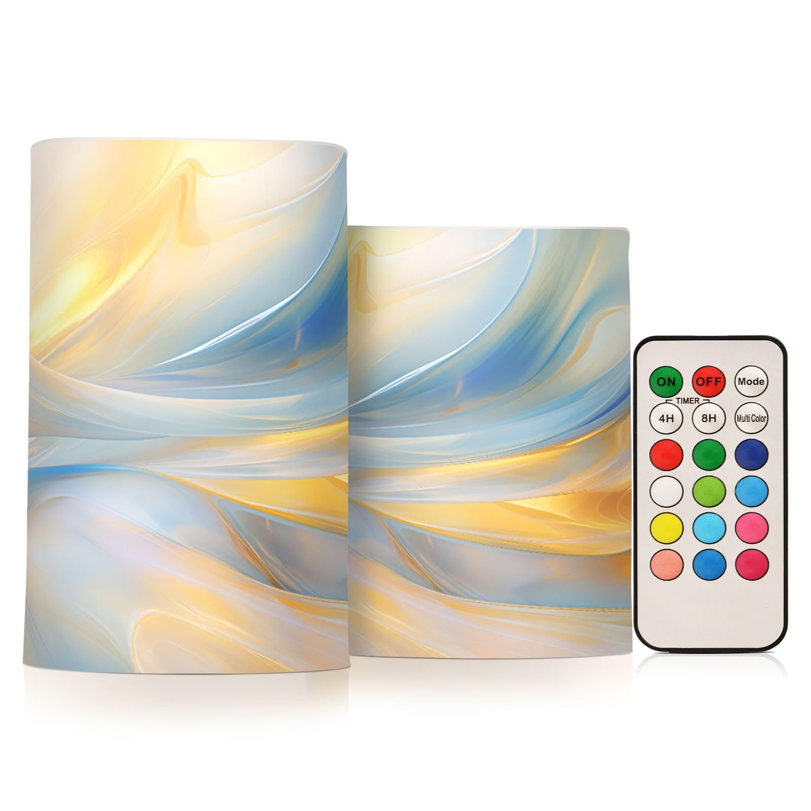 BOENLE Flickering Flameless Candles, Blue Gold Marble LED Candles with Remote Timer, Set of 2 Battery Operated Candle for Valent