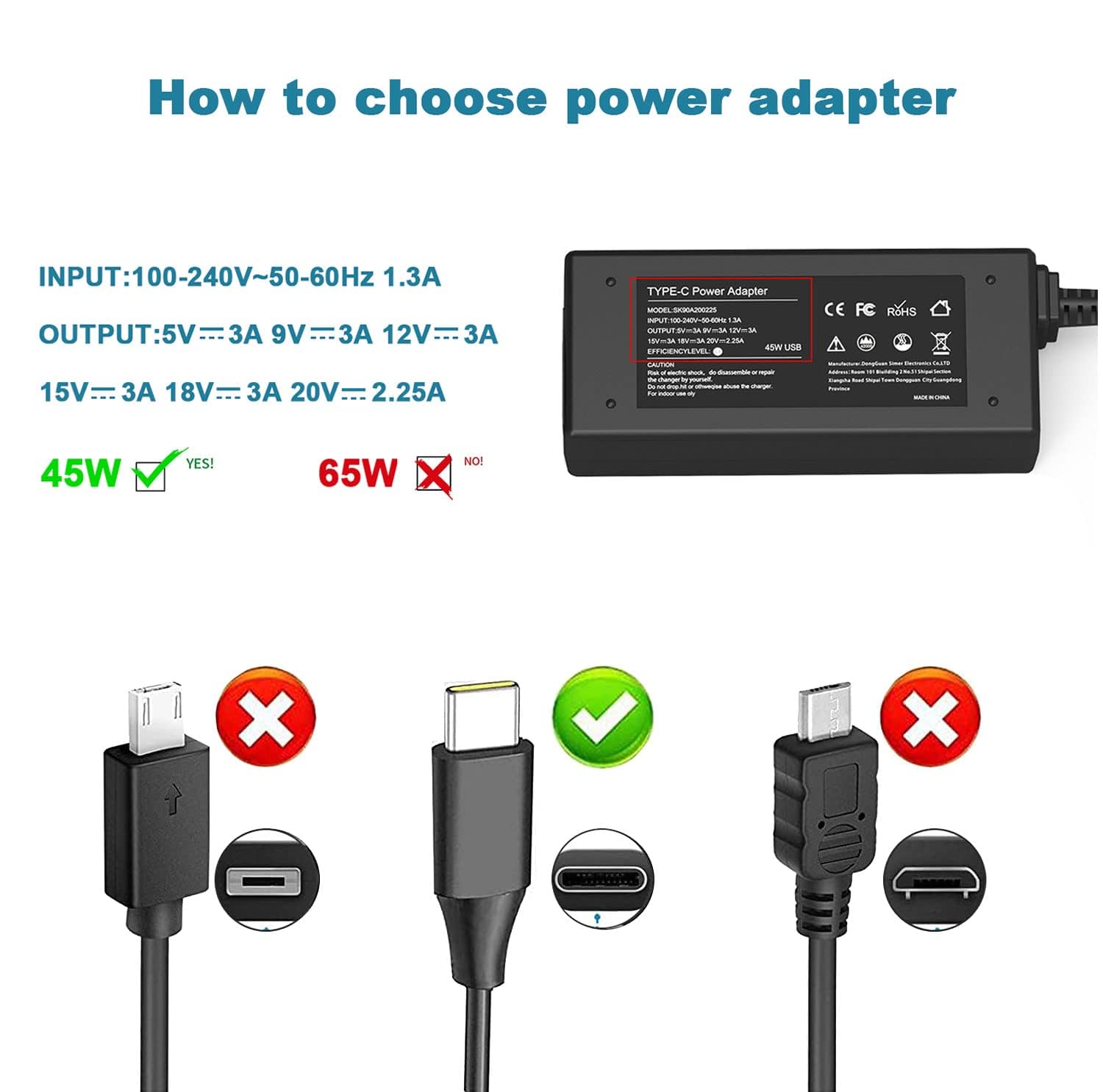 Universal 45W Type C Usb C Chromebook Charger Laptop Replacement For Hp 14 14A 11 11A G9 6 7 8 Ee X360 14 Ca051Wm 14 Ca052Wm,Len