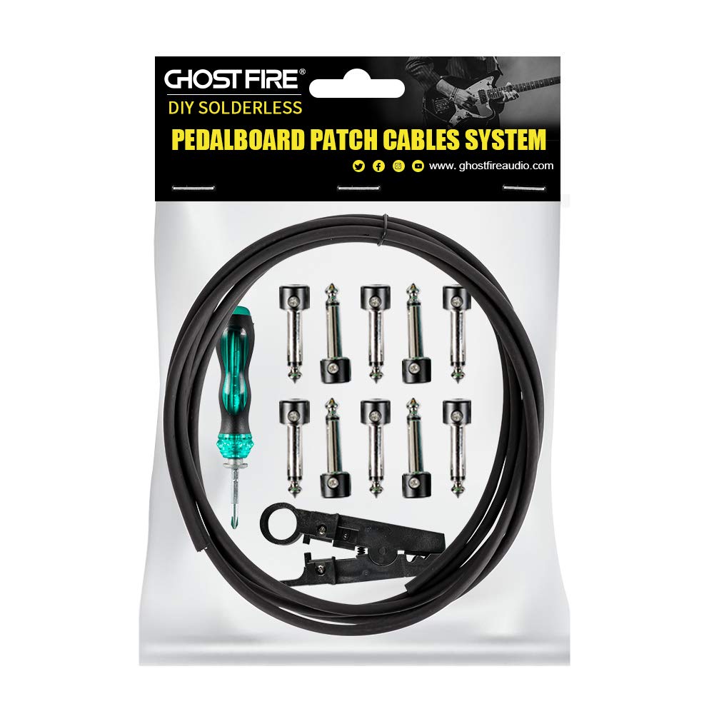 Ghost Fire Solderless Pedalboard Cable Kit   No Cable Stripping Required,6.5Ft Cable & 10 Nickel Plated Copper Tip Connectors Fo