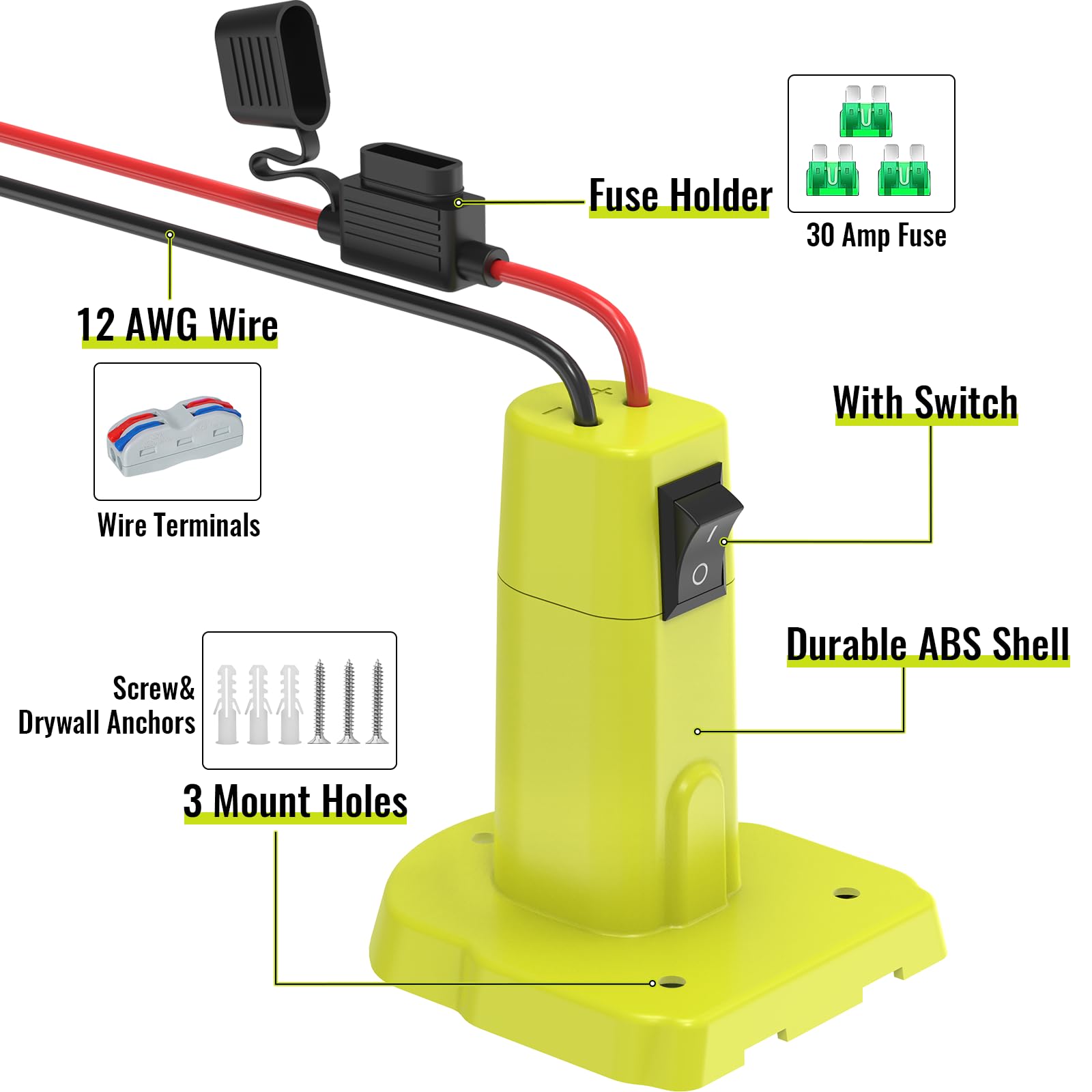 2 Packs Power Wheel Adapter For Ryobi 18V Battery, Upgraded Battery Converter Kit With Switch, Fuse & Wire Terminals, 12 Awg Wir
