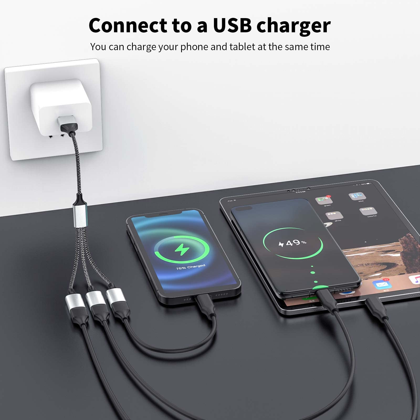 Fidioto Usb Splitter Y Cable,Usb 1 Male To 3 Female Extension Cord Connector,Dual Double Usb Port Extender Hub,Data&Charger Powe