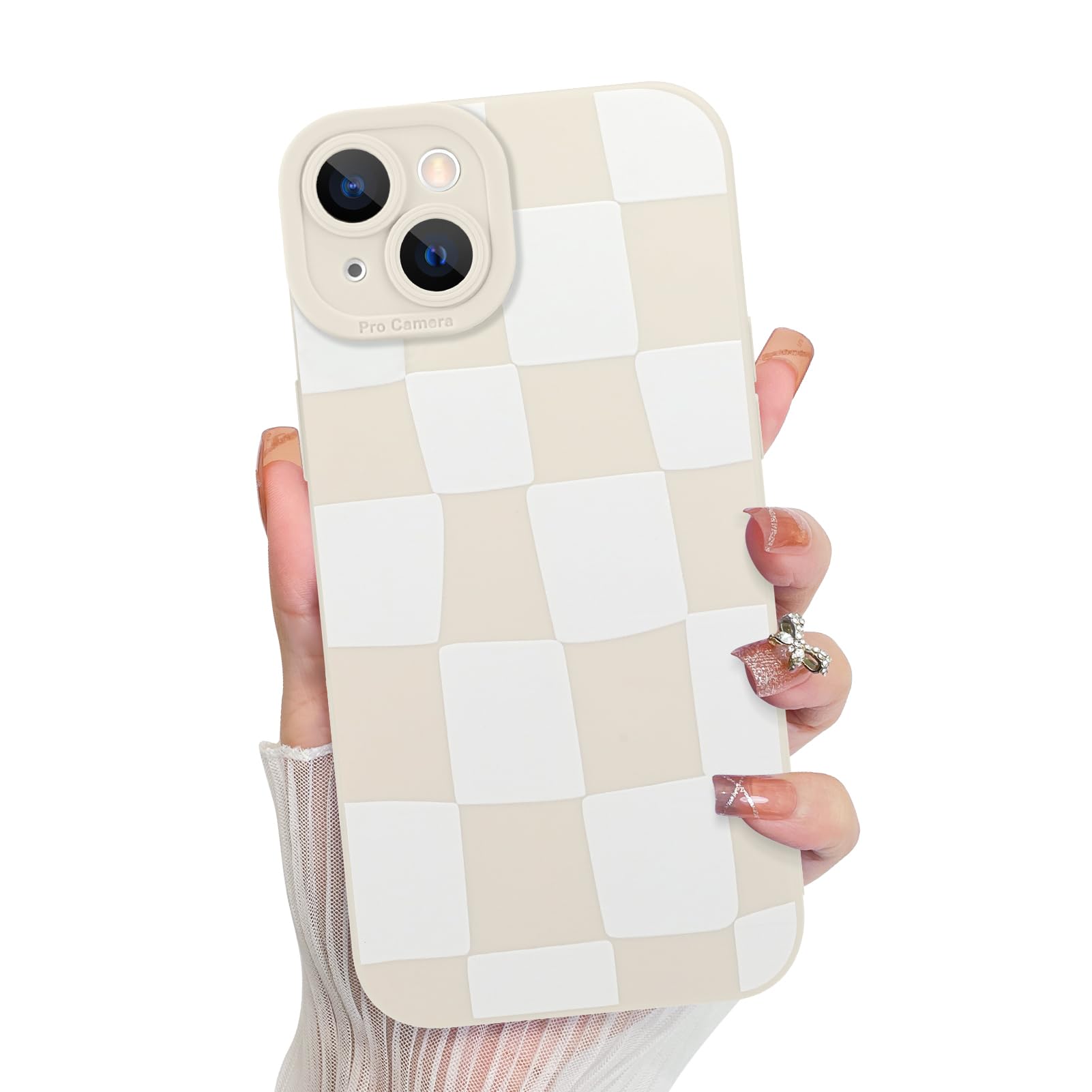 KANGHAR Compatible with iPhone 15 Case, Silicone Checkered Cute Pattern, Camera Protection Soft Slim Phone Case for Girls Women 