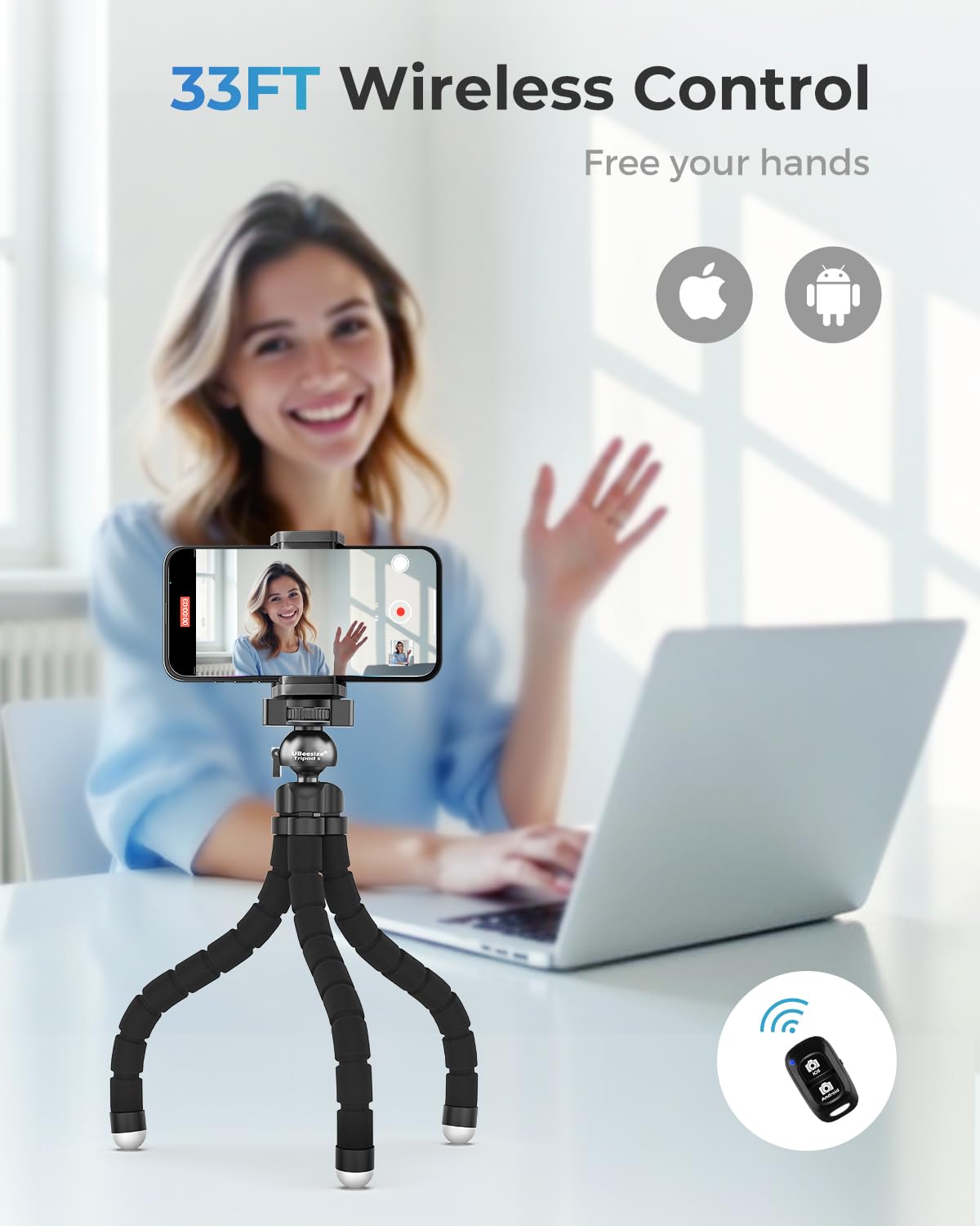 Ubeesize Flexible Tripod For Iphone And Samsung With Remote And Phone Holder, Ideal For Video Recording, Vlogging, And Selfies,