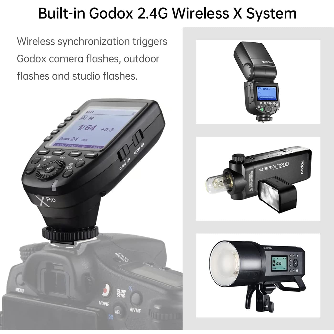 Godox Xpro N Flash Trigger Suitable For Nikon, 2.4G Wireless X System Ttl 1/8000S Hss Lcd Screen Design 5 Dedicated Group Button