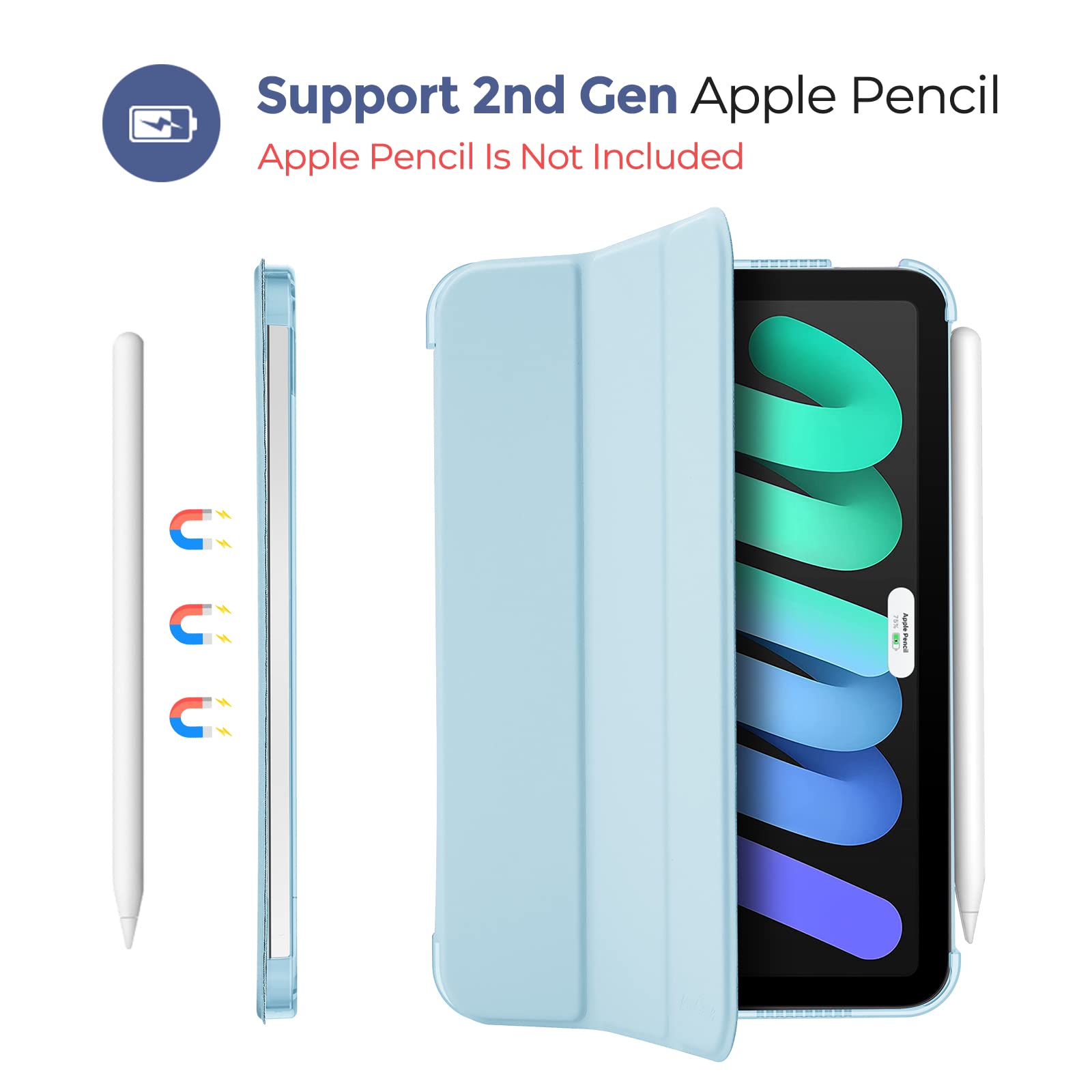 Procase Smart Case For Ipad Mini 7 A17 Pro 2024/Ipad Mini 6 2021 8.3 Inch Ipad Mini 7Th/6Th Gen Case, Hard Back Cover For Ipad Mini 8.3' 7Th Gen A2995/A2996/A2993/6Th Gen A2567 A2568 A2569  Skyblue