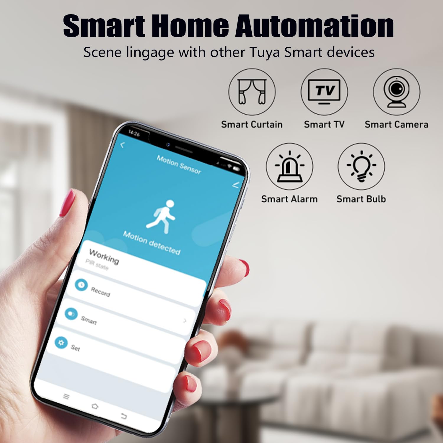 Wifi Pir Motion Sensor: Smart Indoor Motion Detector With App Notification Alerts & Records, Battery Included, Infrared Movement