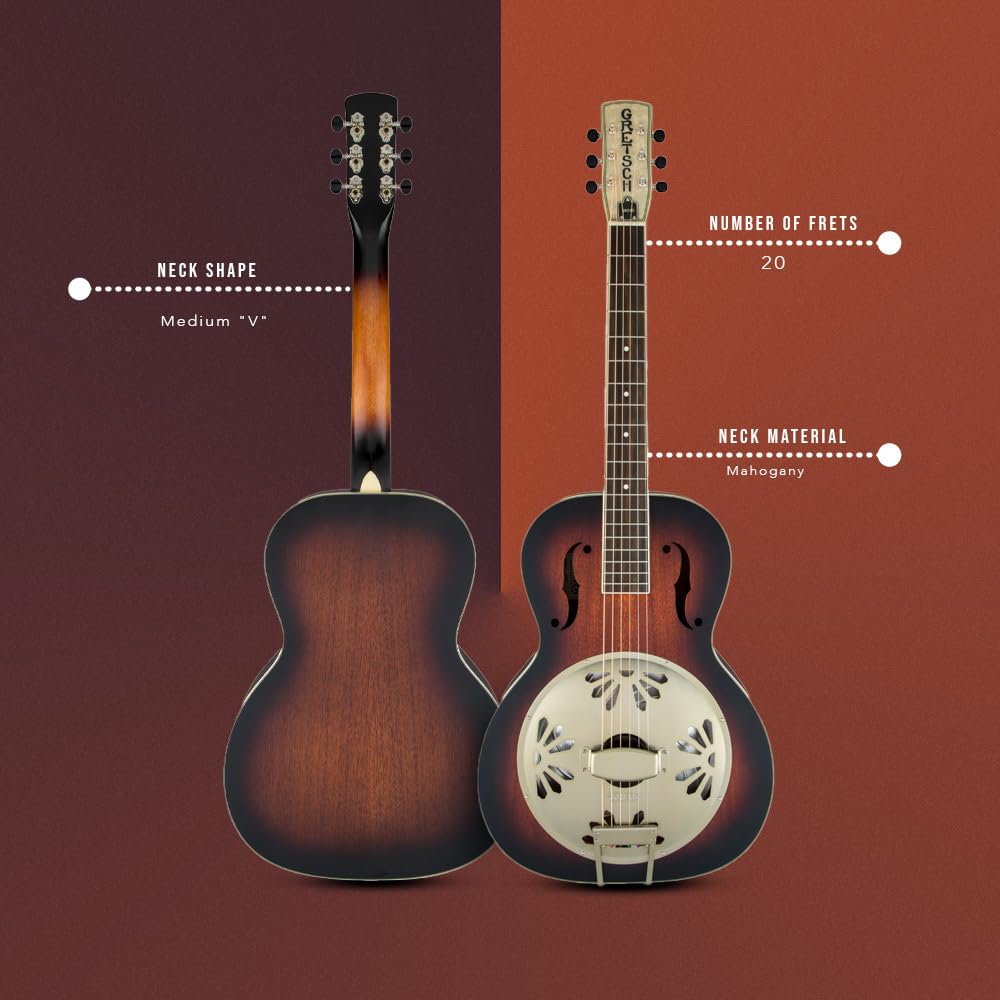 Gretsch G9241 Mahogany Round Neck 6-String Acoustic-Electric Resonator Guitar (2-Color Sunburst) Bundle With Gretsch G2180 Reson