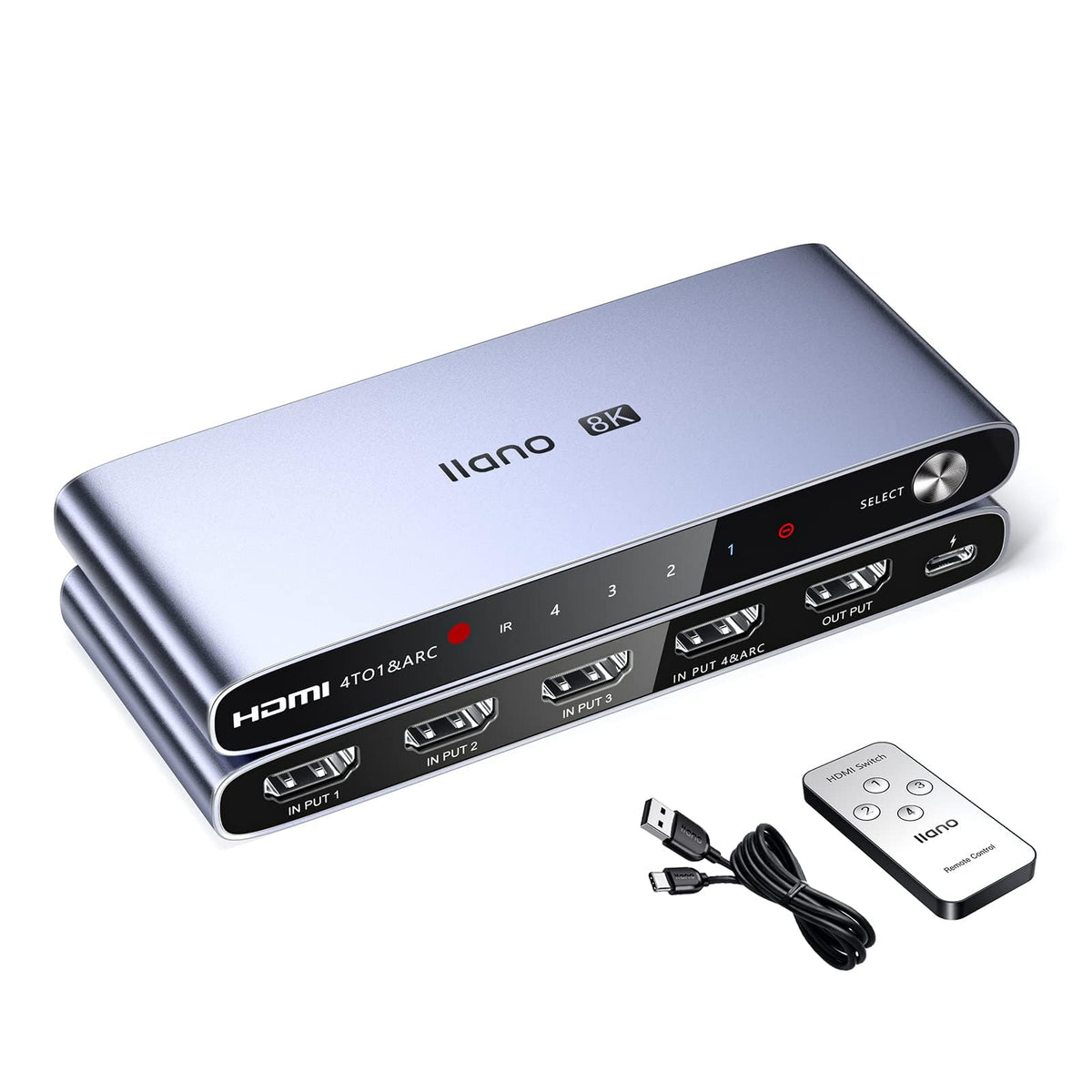 Llano Hdmi 2.1 Switch, Hdmi Switcher 4K@120Hz 8K@60Hz With Ir Remote, Switcher Selector 4 In 1 Out Supports Cec, Hdcp2.3, 3D, Hd