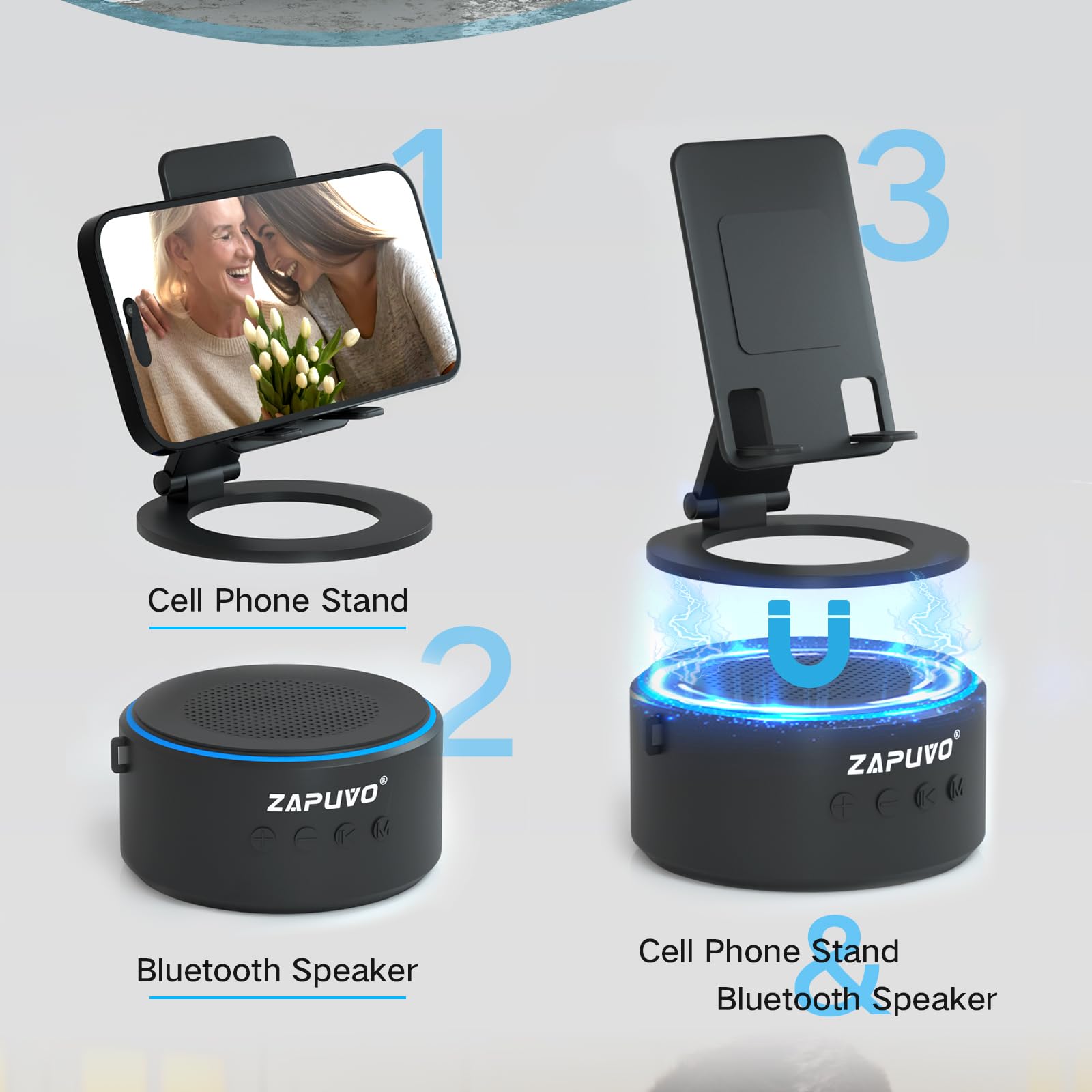 Zapuvo Bluetooth Speaker With Cell Phone Stand, Dad Gifts For Birthday From Daughter Son Kids, Gifts For Men Women, Cool Gadgets