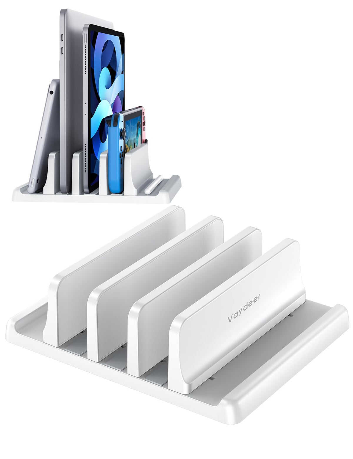 Vaydeer 3-Slot Vertical Laptop Stand Made of Premium ABS Plastics 5 in 1 Design Space-Saving Adjustable Desk Organizer for All MacBook/Chromebook/Surface (White)