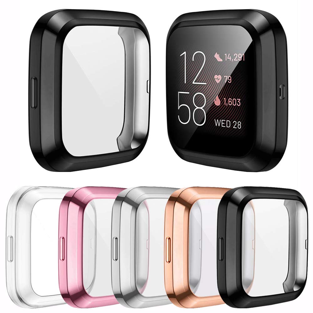 [5 Pack] Screen Protector Case Compatible With Fitbit Versa 2 Smartwatch, All Around Tpu Plated Protective Cover Scratch Resista