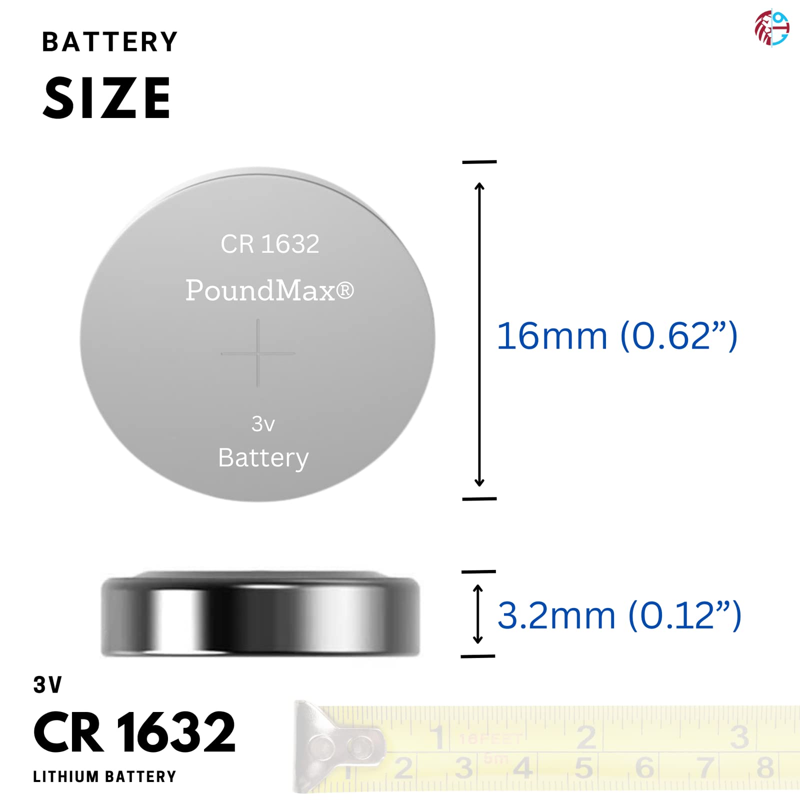 Poundmax Cr 1632 Batteries 3V Lithium Button Cell Battery Combo Pack   5 Count