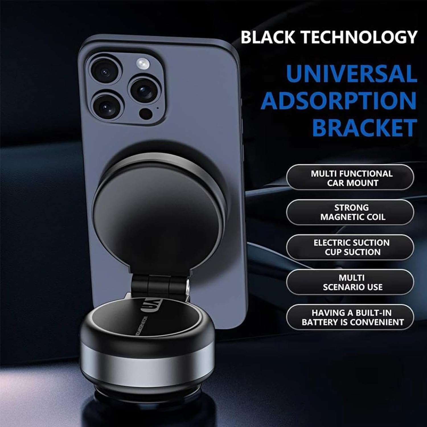 Electric Vacuum Magnetic Car Phone Mount,Vacuum Suction Car Phone Holder Hands-Free,Adjustable Foldable Magnetic Suction Cup Pho